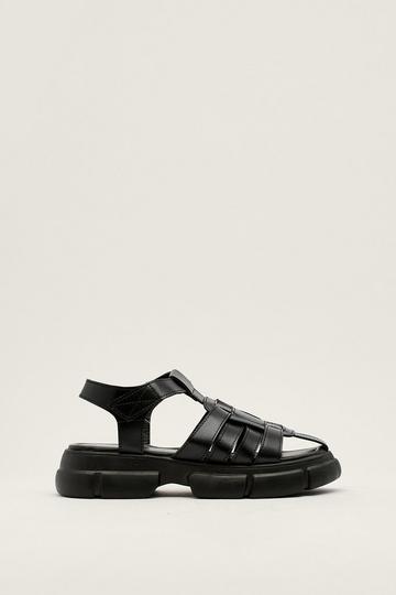 Faux Leather Chunky Fisherman Sandals black