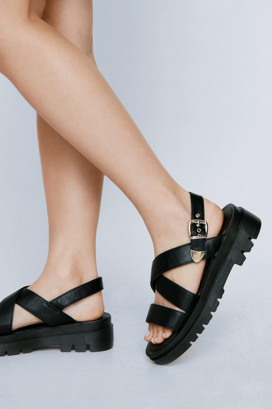 Faux Leather Cross Strap Sandals