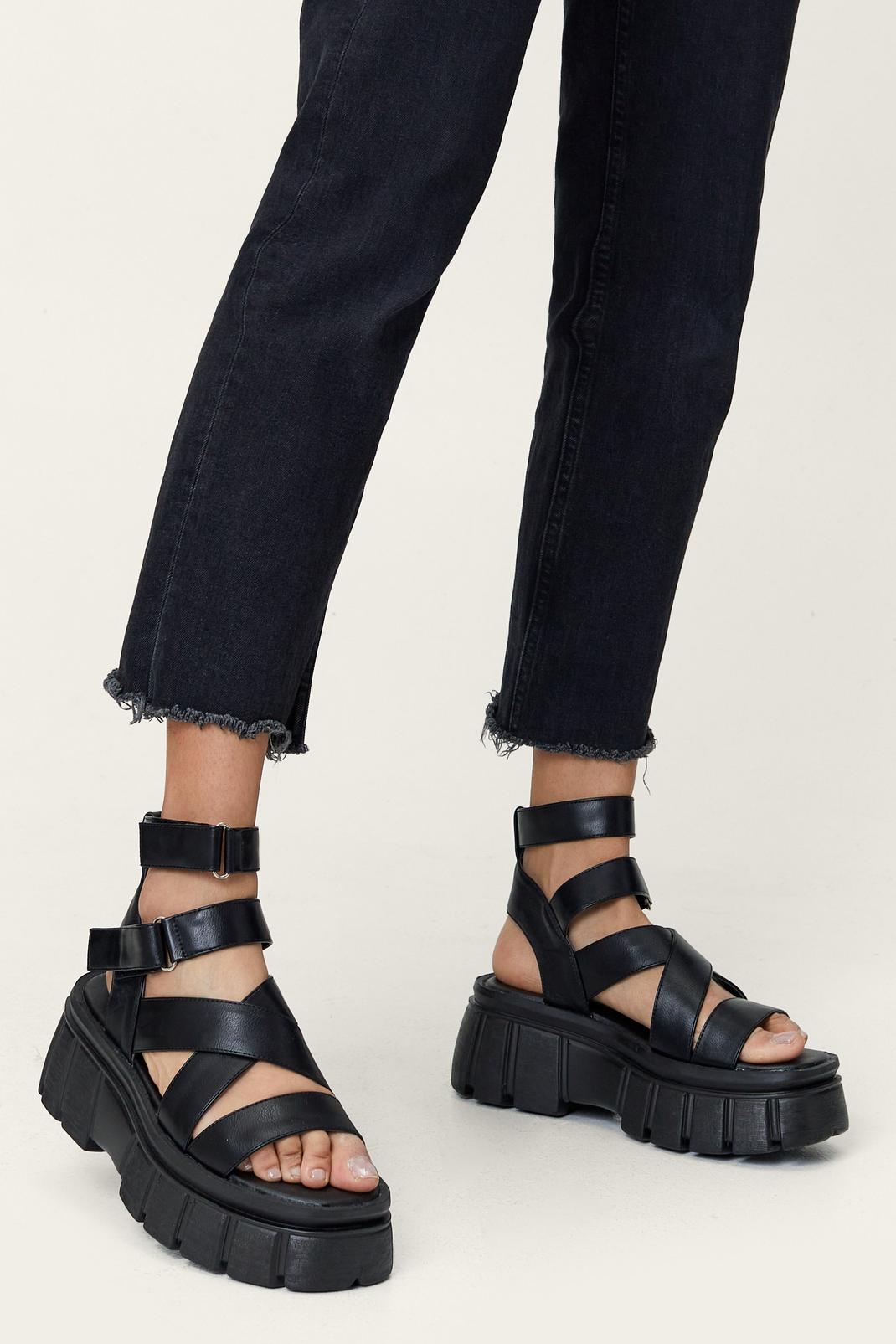 Faux Leather Chunky Ankle Strap Sandals image number 1