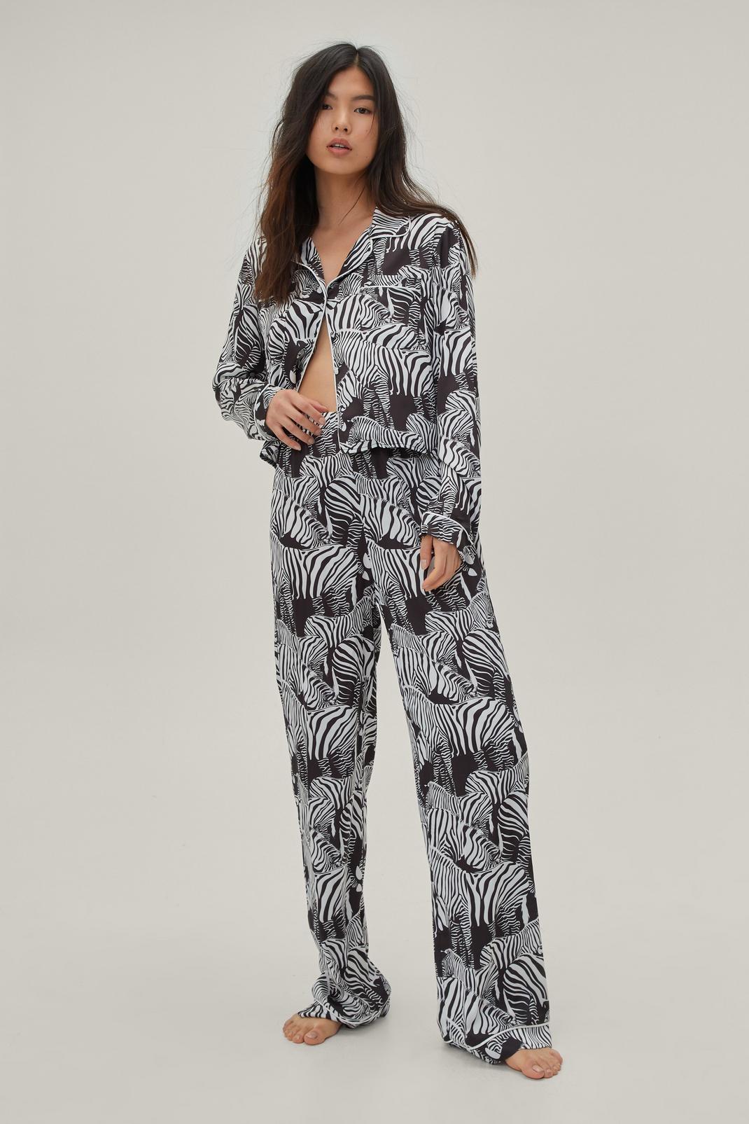 Plus Size Mono Zebra Print Pyjama Trousers Set image number 1