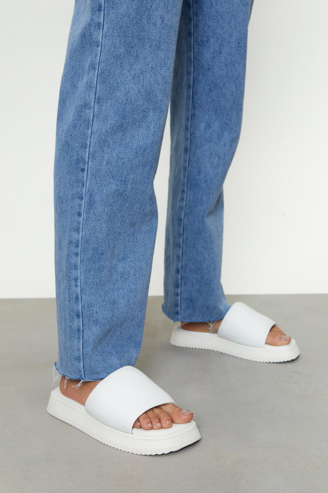 White Real Leather Flatform Mules image number 1