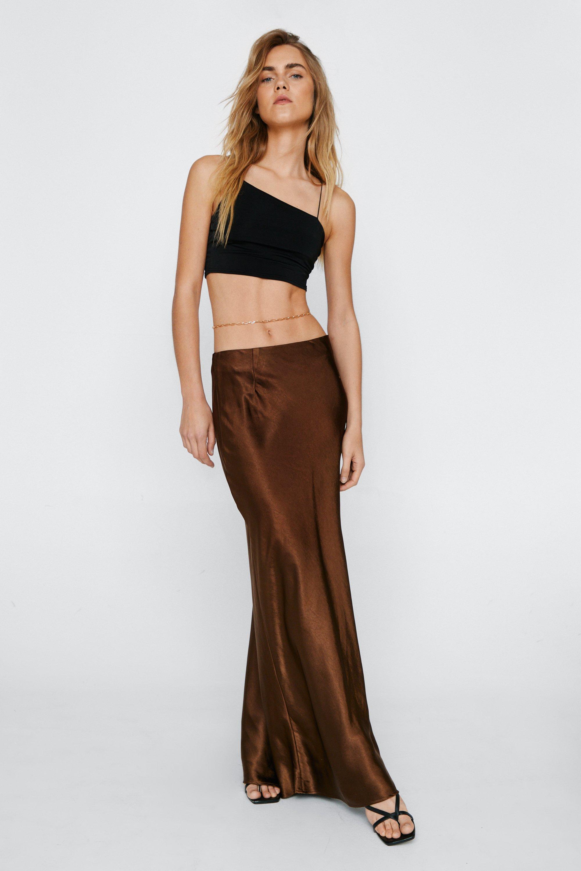 Brown satin maxi clearance skirt