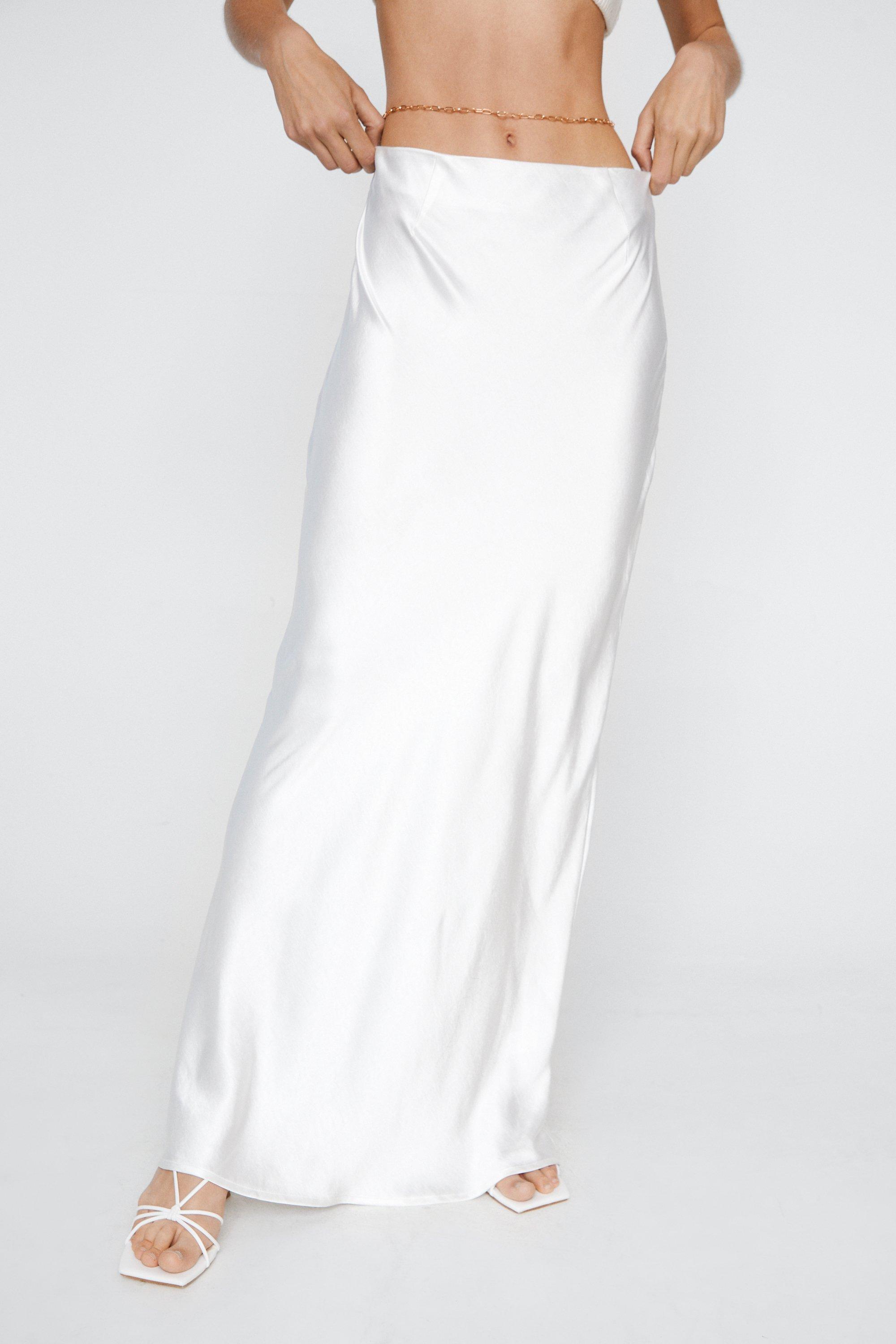 Full length white outlet satin skirt