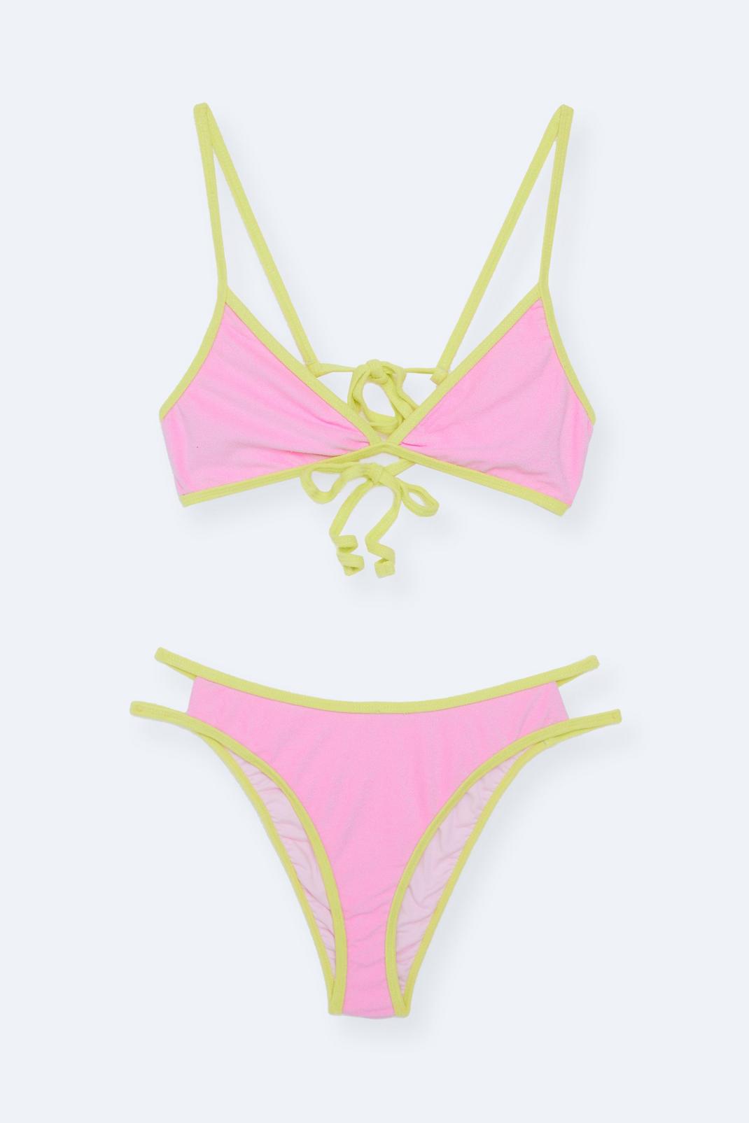 Pink Toweling Strappy Triangle Bikini Set image number 1