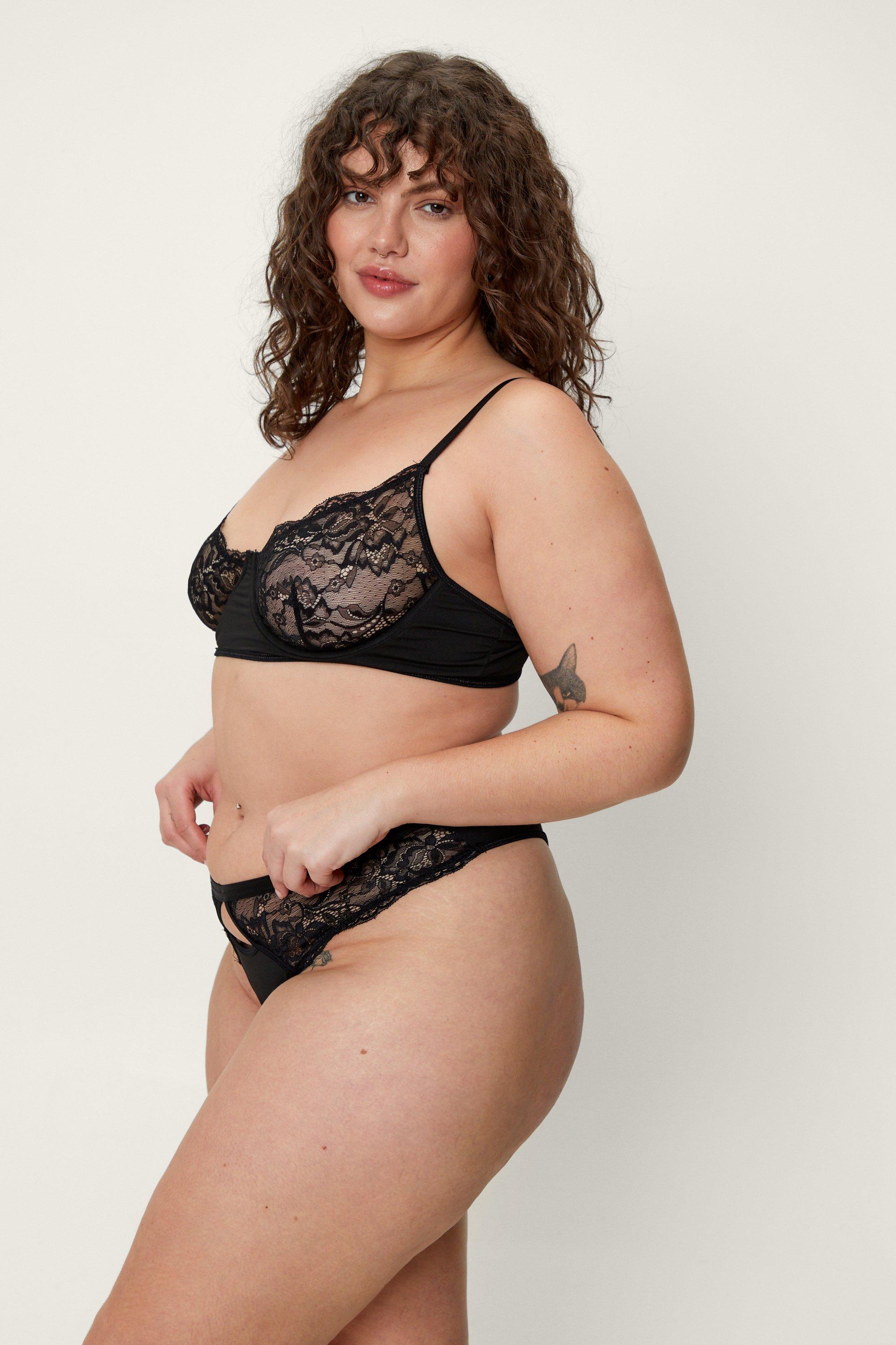 Plus Size Underwired Bralette and Panty Set