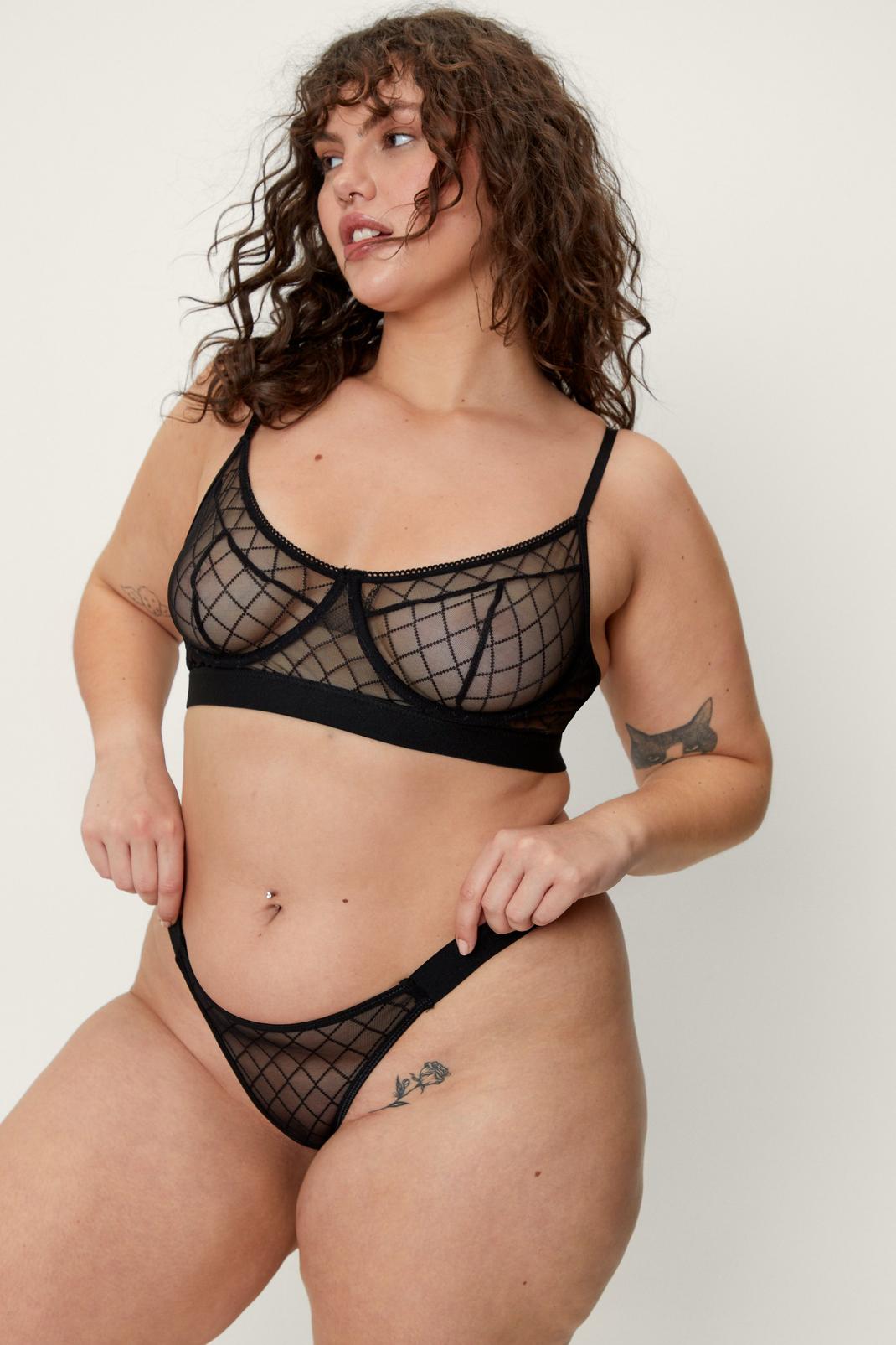 105 Plus Size Mesh Underwired Lingerie 2 Piece Set image number 2