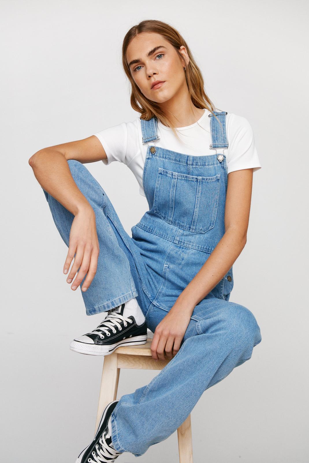 Denim Relaxed Straight Leg Dungarees image number 1