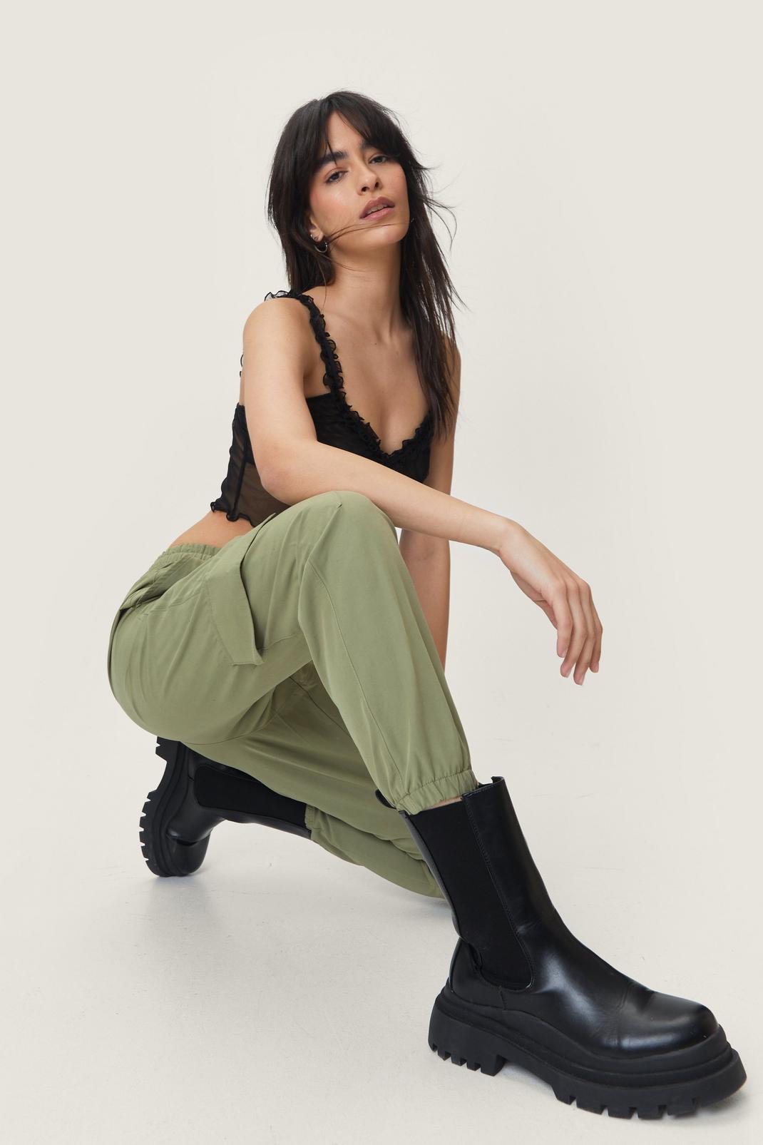 Olive Pocket Detail High Waisted Cargo Trousers image number 1