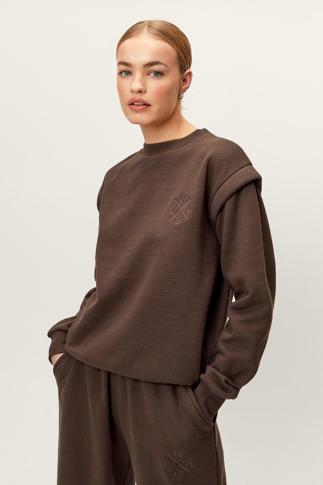 Chocolate Recycled Shoulder Detail Oversized Sweatshirt image number 1