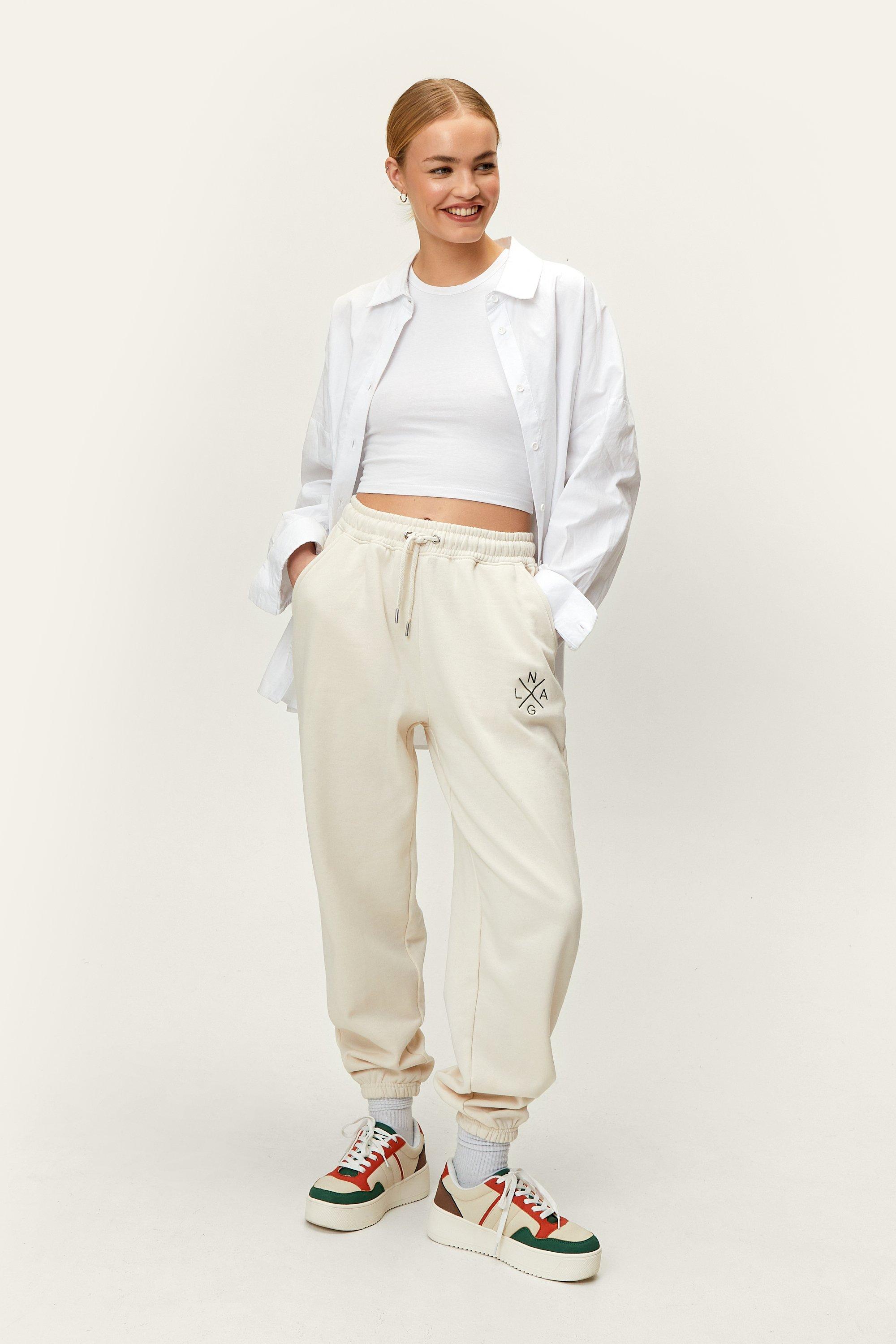 Ecru slouch wide leg joggers sale