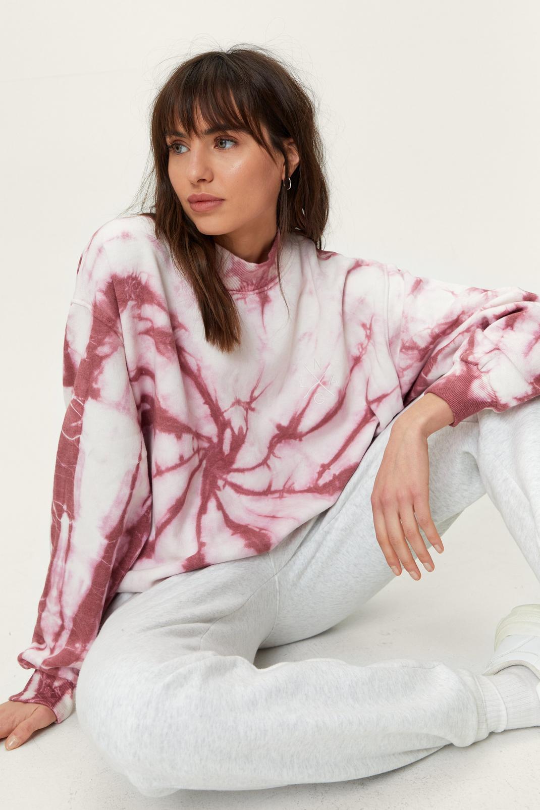 Soft pink Extended Neck Recycled Tie Dye Sweatshirt image number 1