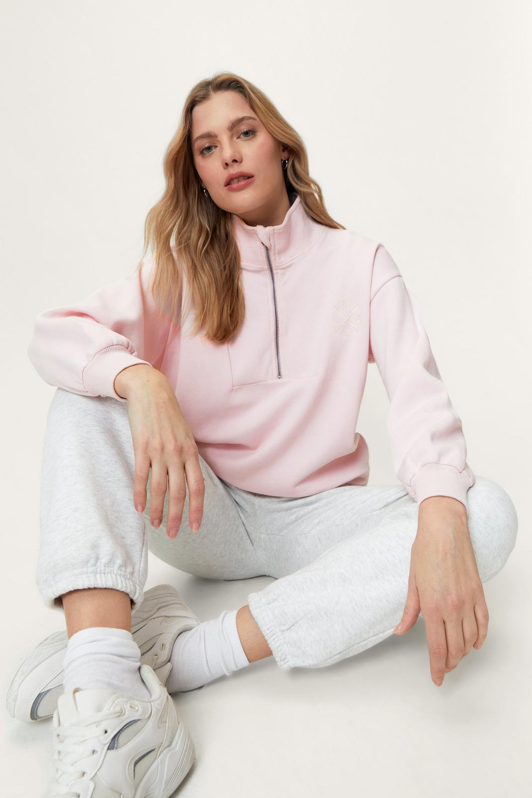 Baby pink Petite Recycled Quarter Zip Oversized Sweatshirt image number 1