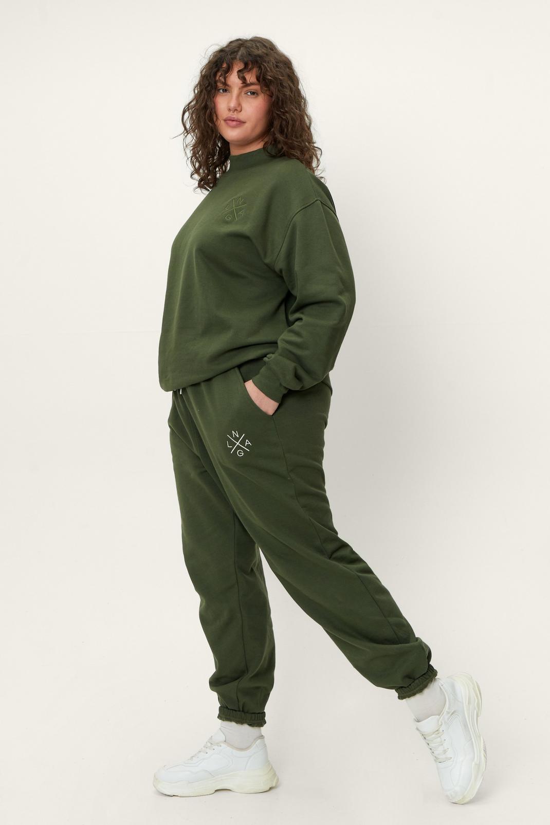 Khaki Plus Size Recycled Relaxed Fit Joggers image number 1
