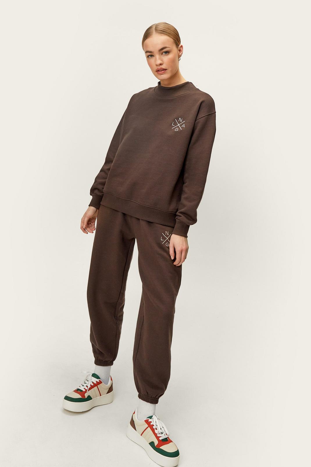 Chocolate Petite Extended Neck Recycled Sweatshirt image number 1