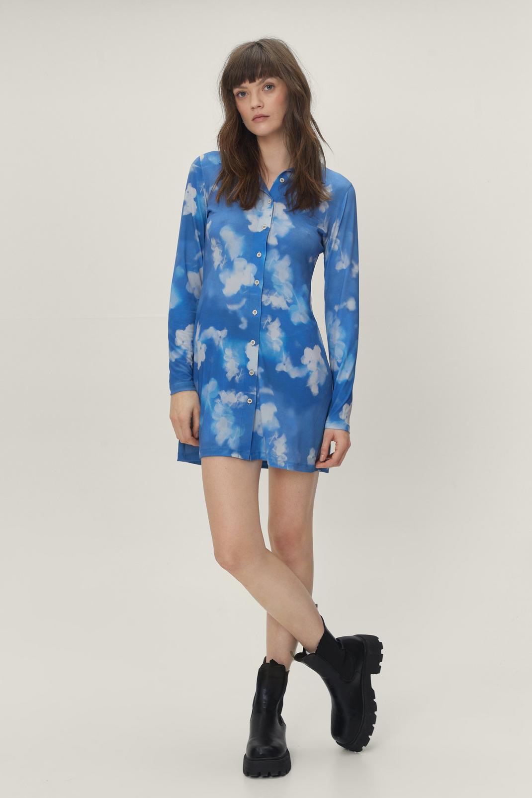 106 Blurred Floral Print Mini Shirt Dress image number 2