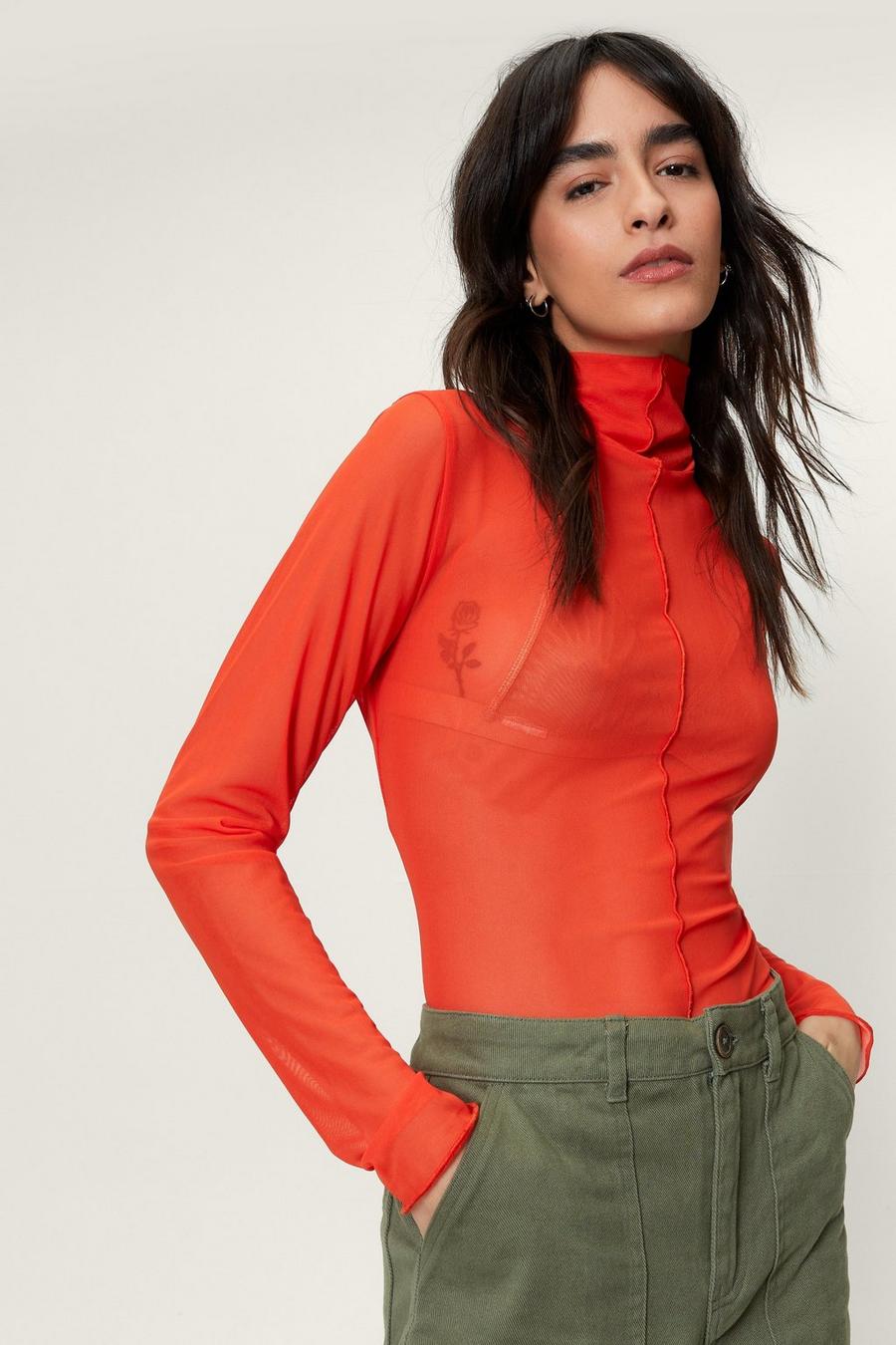 Recycled Mesh Funnel Neck Exposed Seam Top