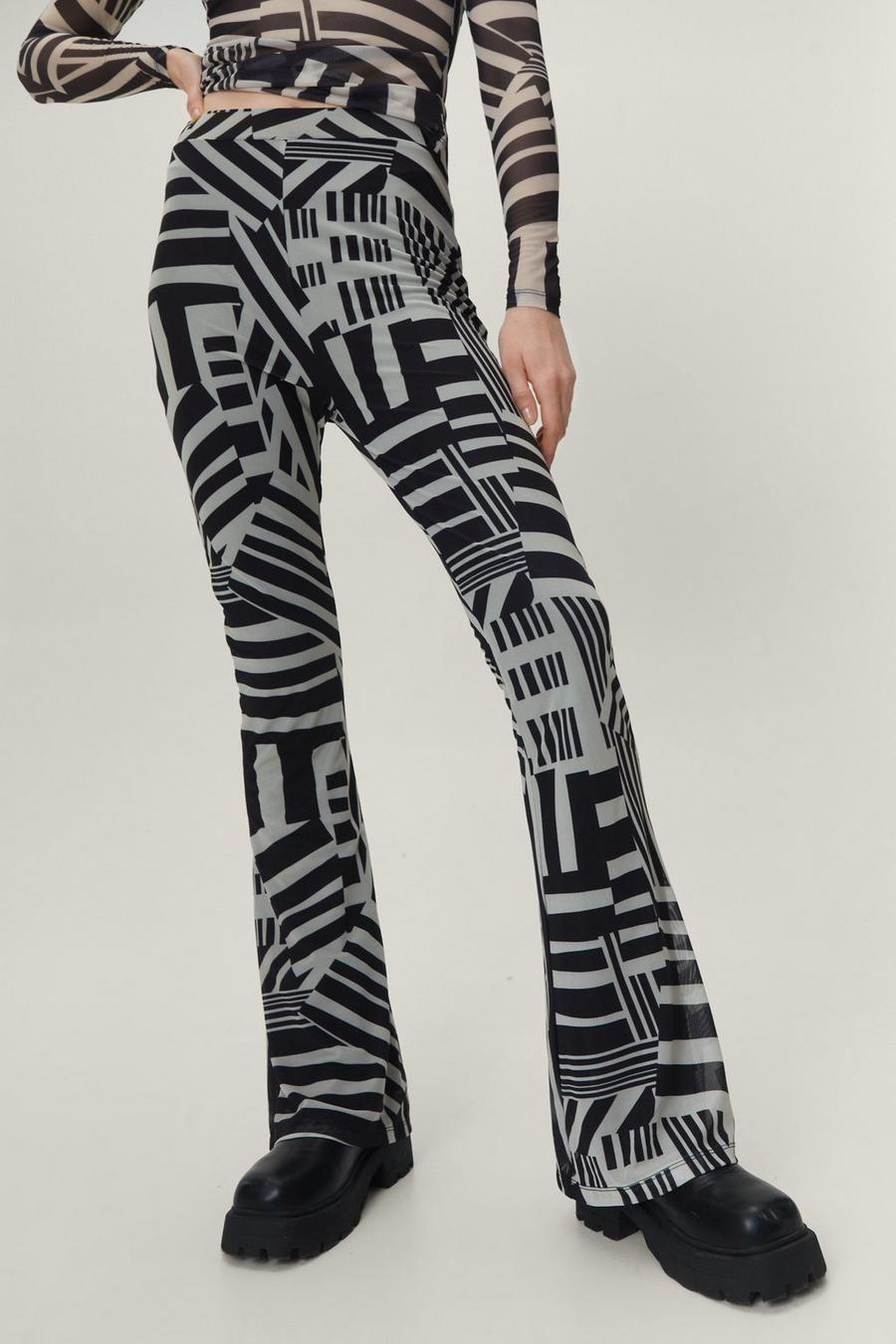 Recycled Geometric Print Fit and Flare Mesh Pants
