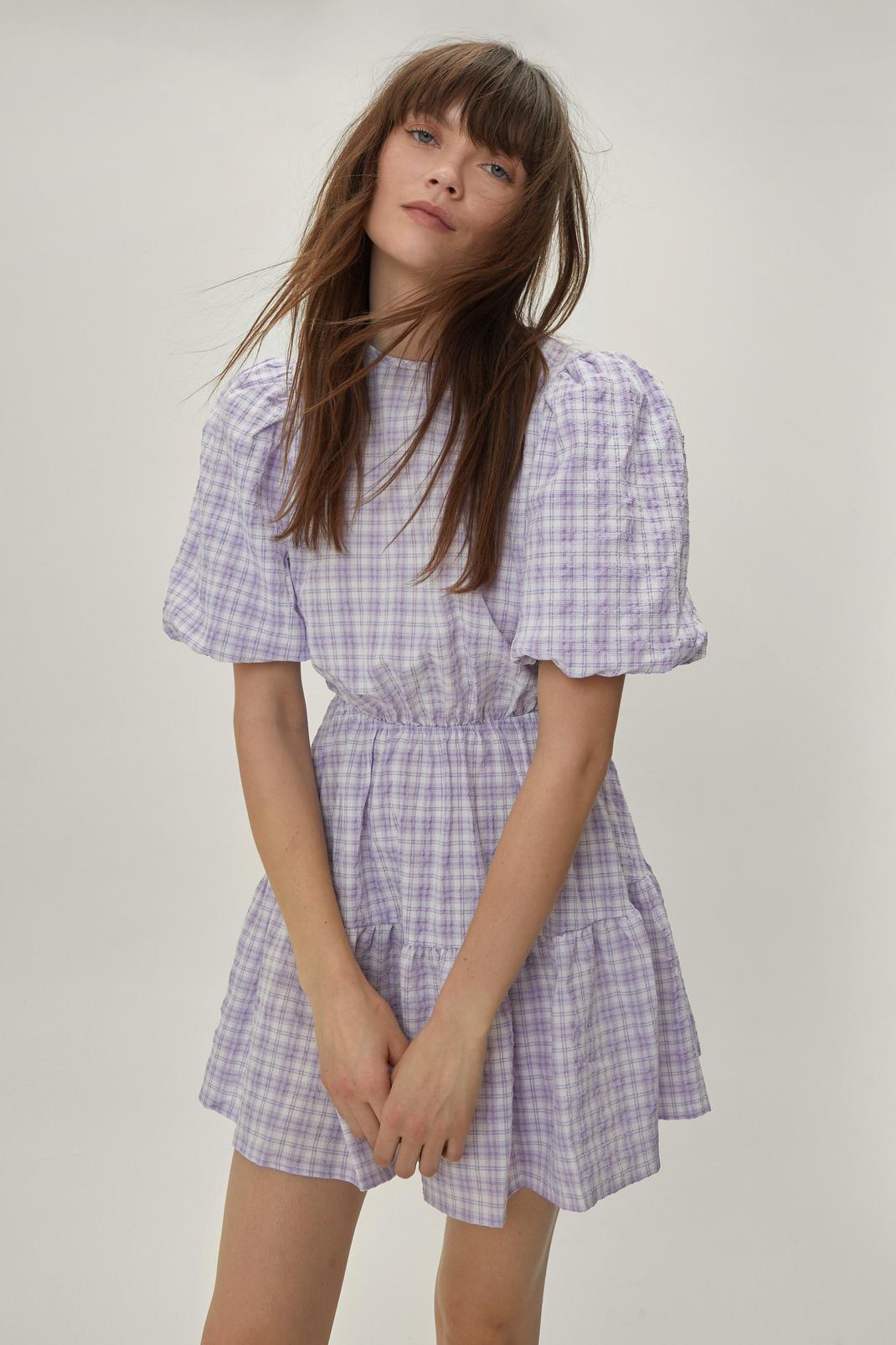 Gingham Puff Sleeve Mini Dress image number 1