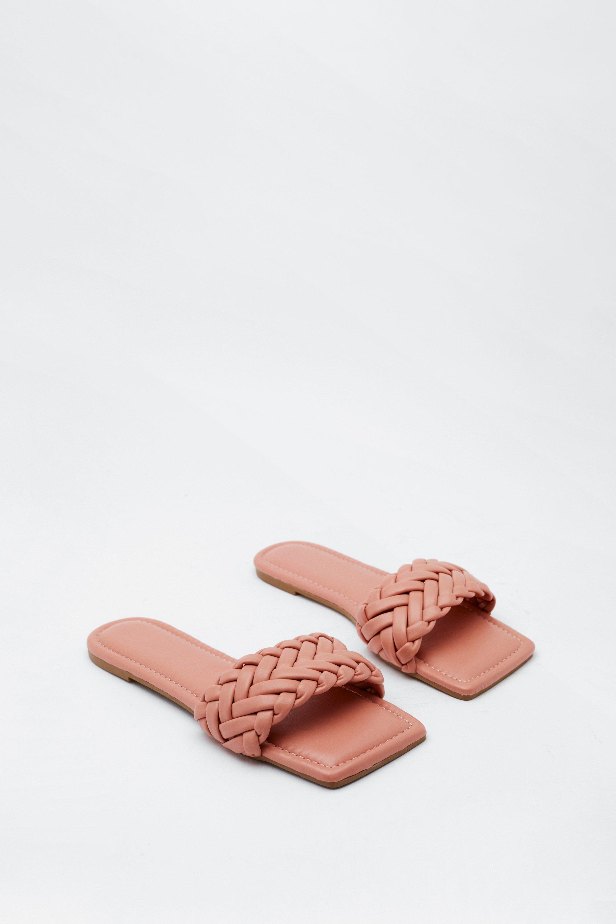 Faux Leather Braided Flat Sandals