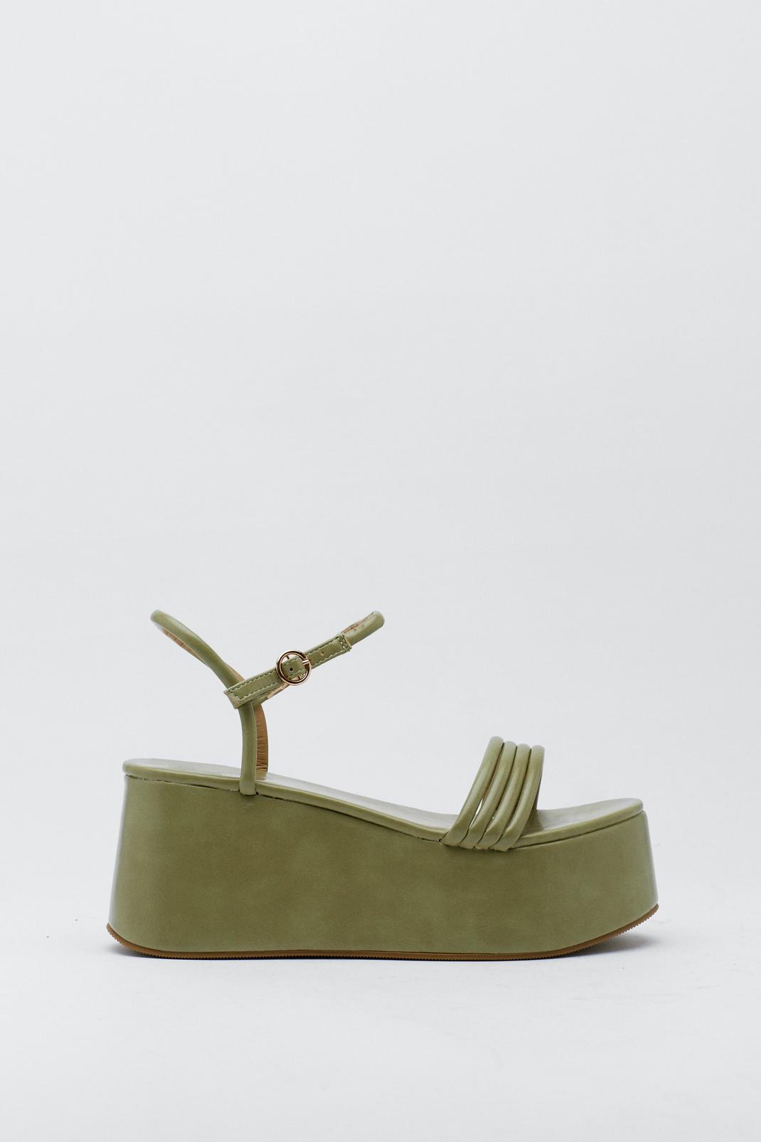 Mint Faux Leather Strappy Flatform Sandals image number 1