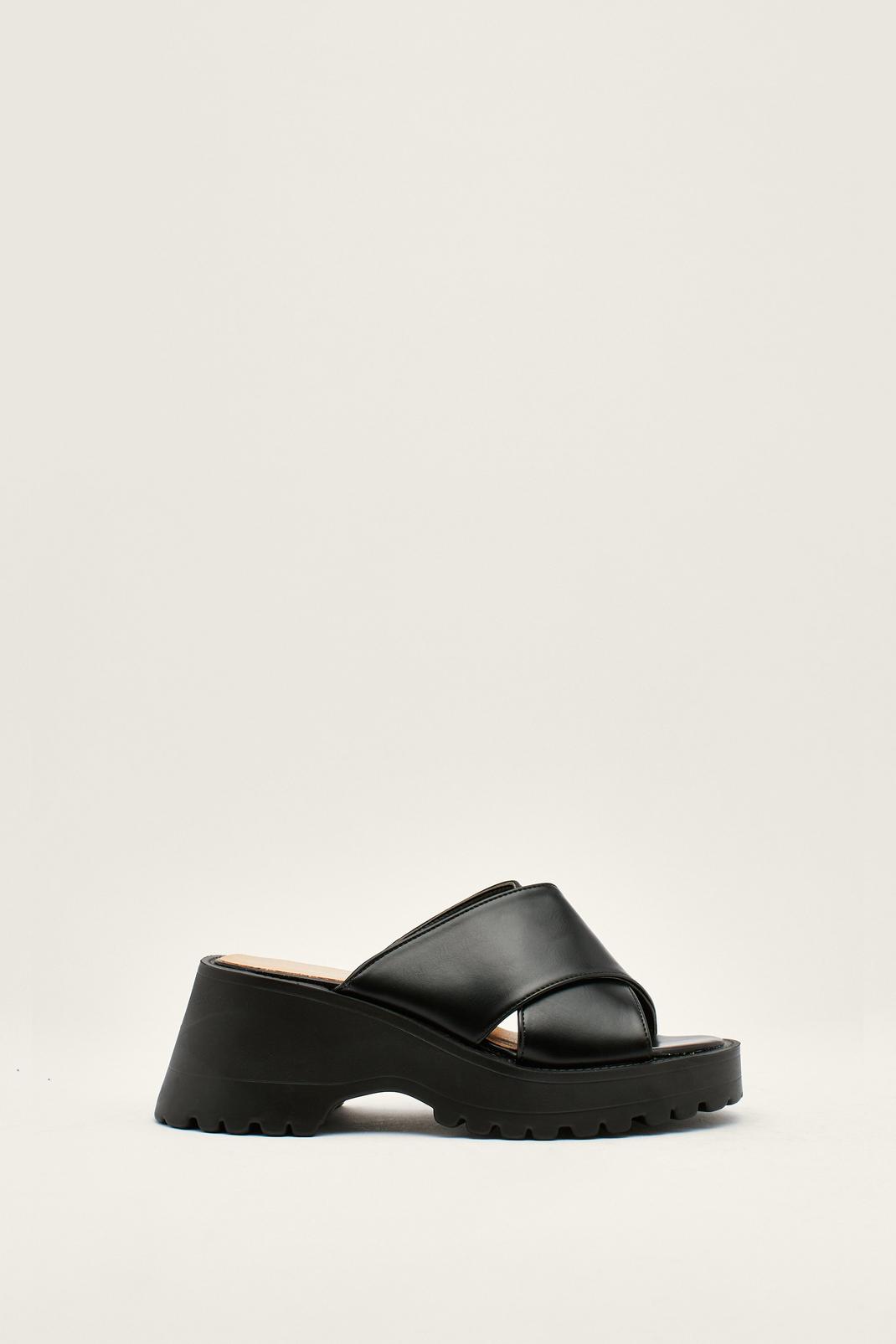 Black Cleated Cross Over Mule Sandals image number 1