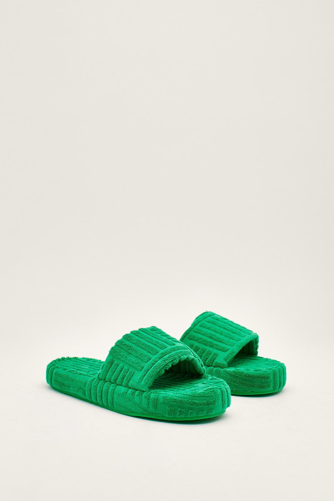 Green Towelling Slider Slippers image number 1