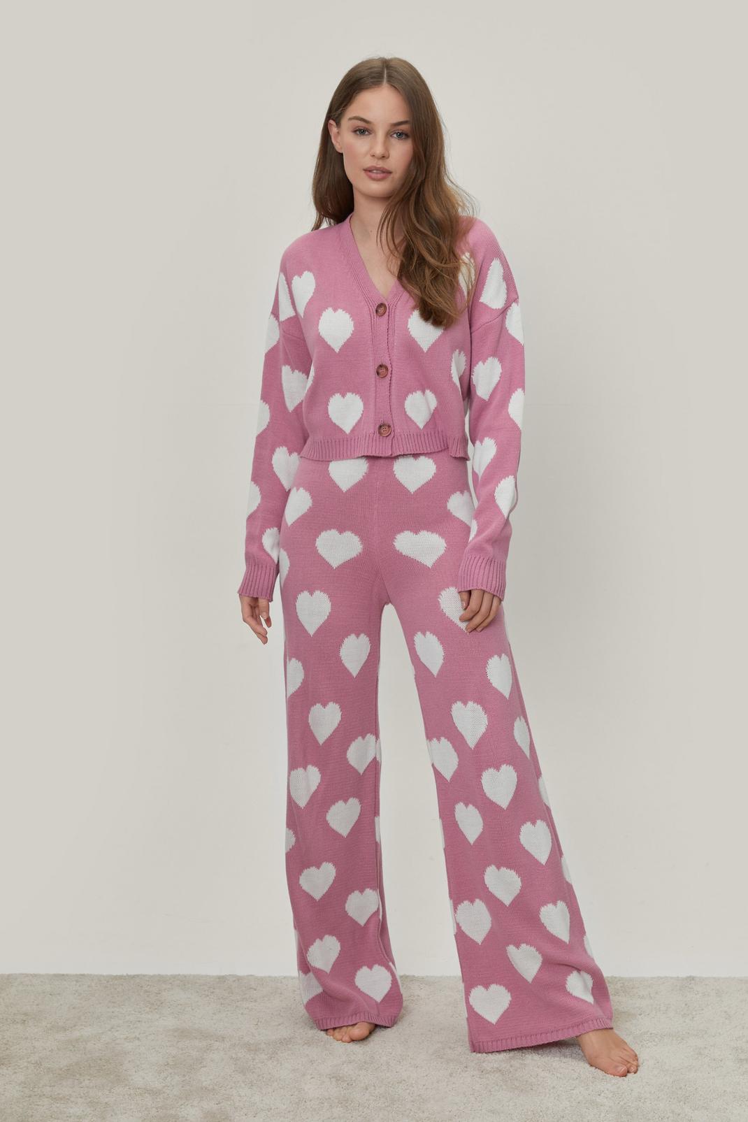 155 Heart Print Cardigan and Trousers Loungewear Set image number 2