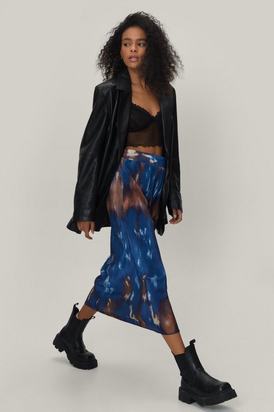 Petite Plisse Blurred Print Midi Skirt