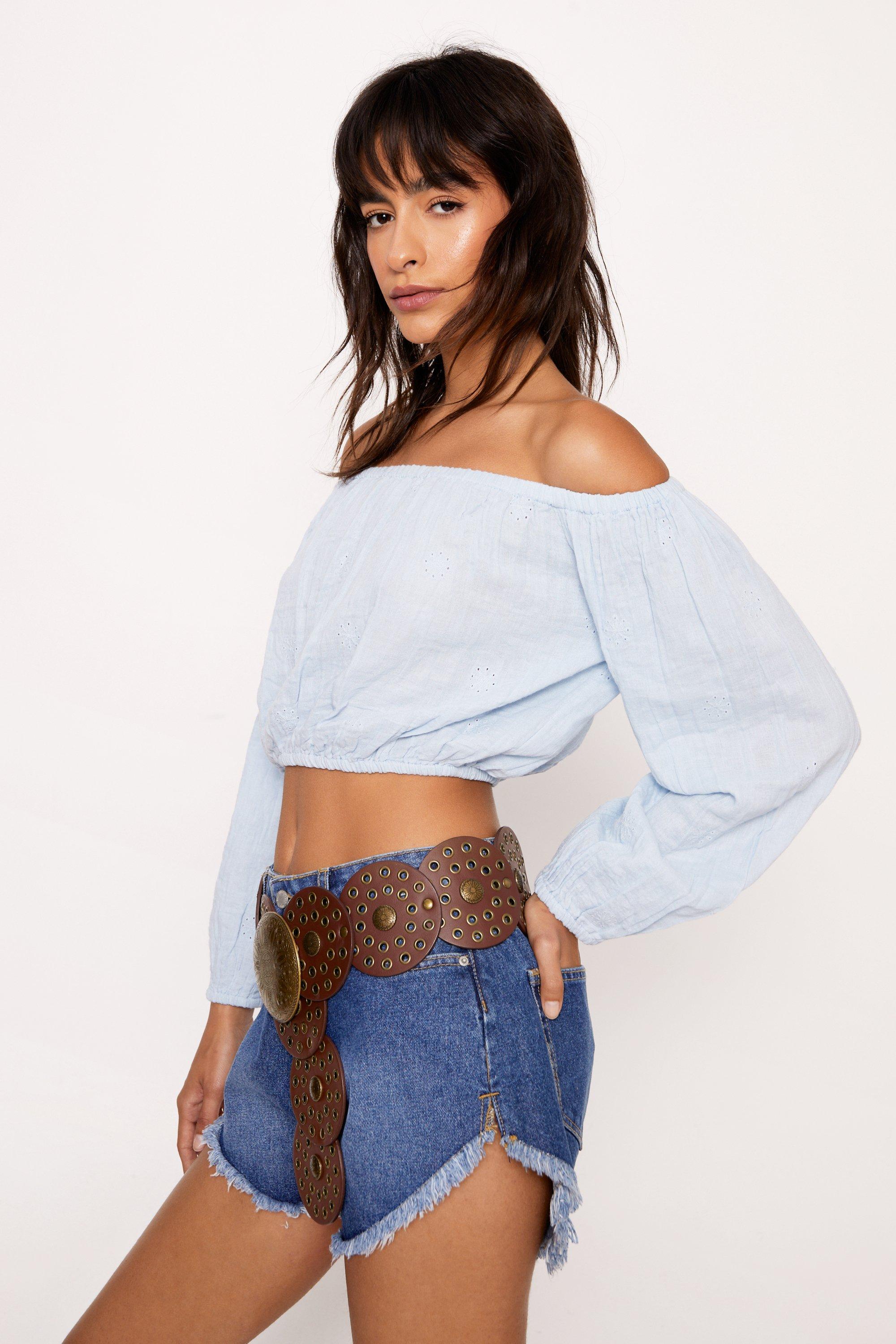 Bardot Puff Sleeve Crop Top Nasty Gal