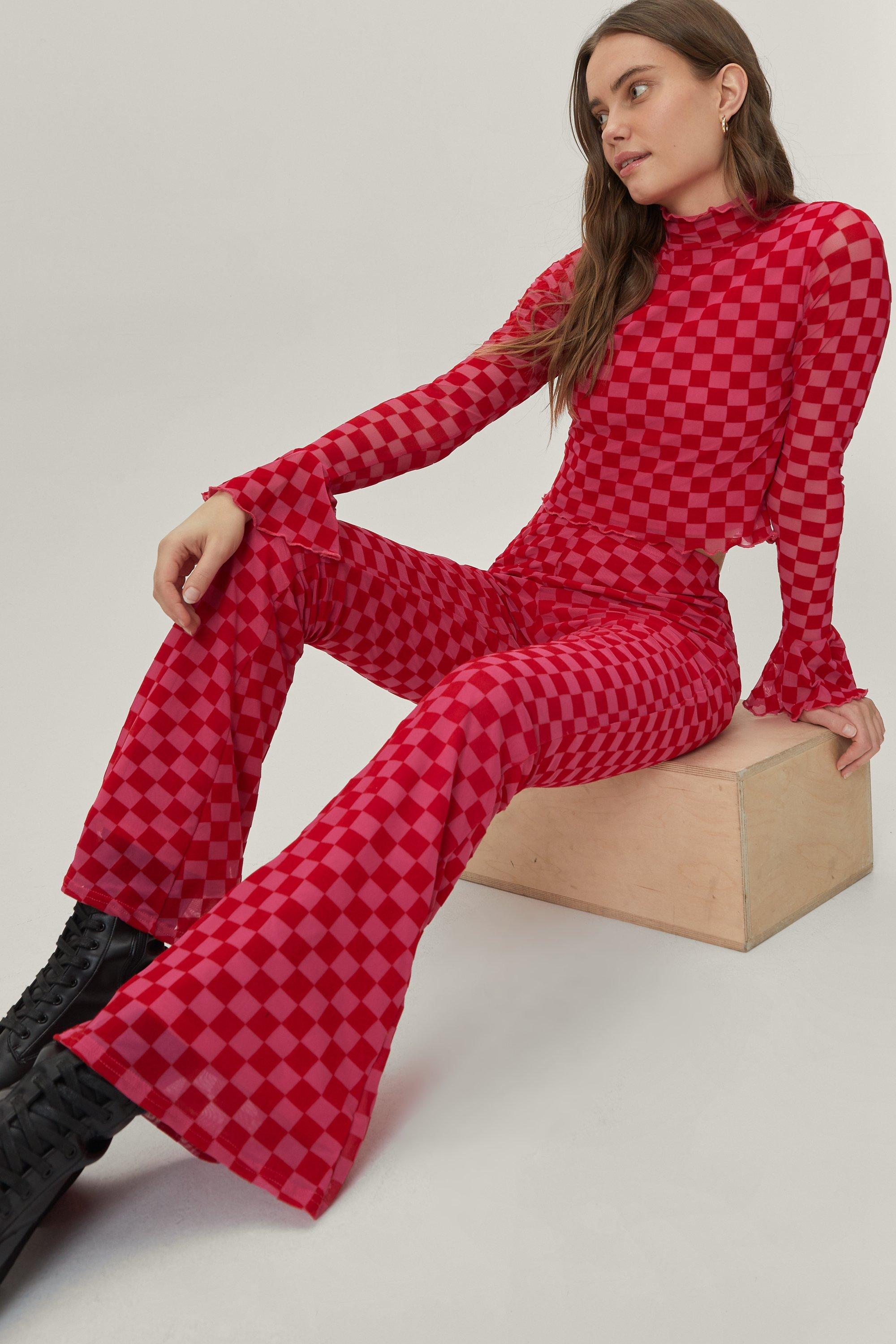 Checkerboard Print Kick Flares