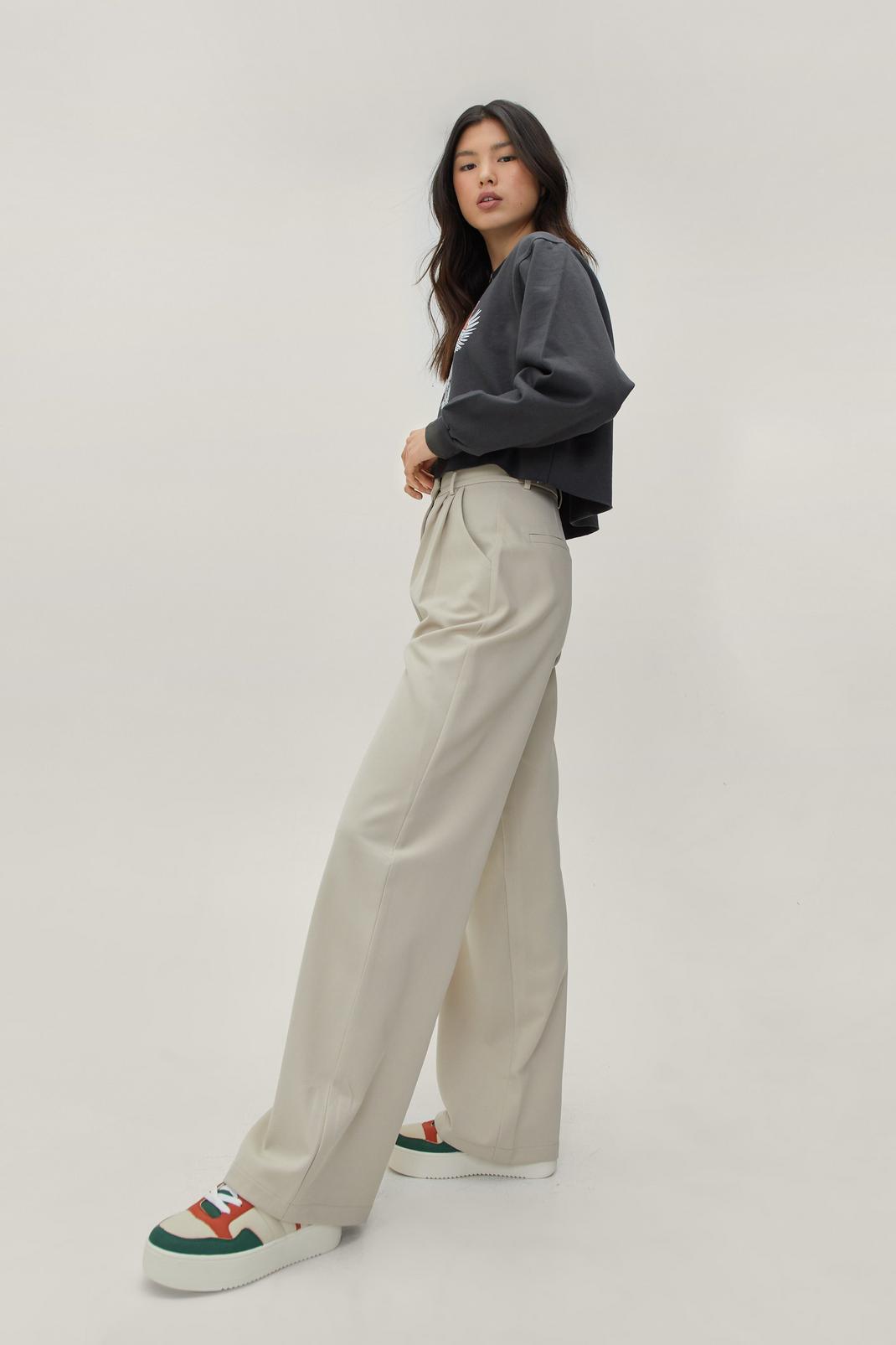Taupe Super Wide Leg Notch Twill Trousers image number 1