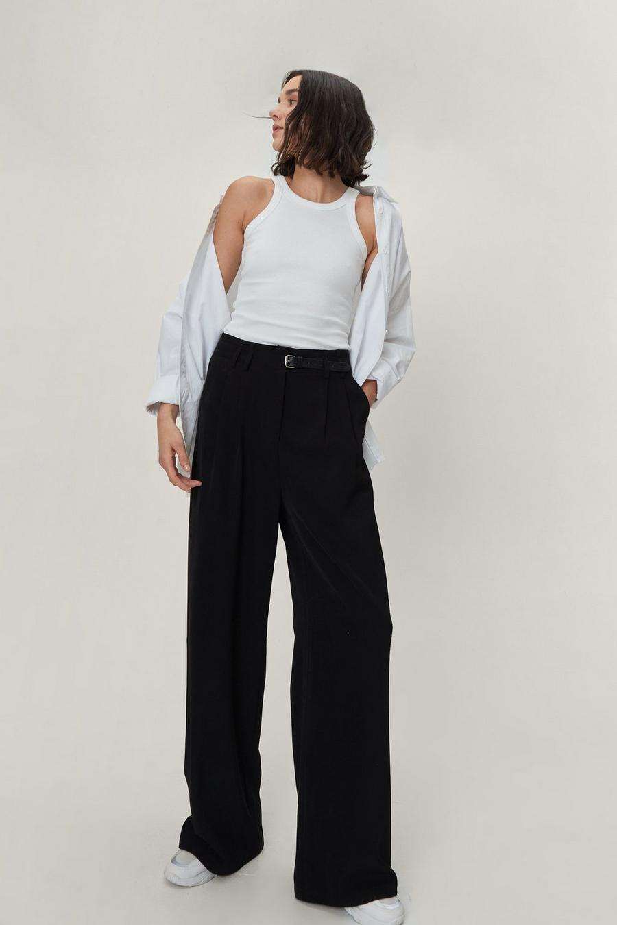Smart Belted Tailored Wide Leg Pants