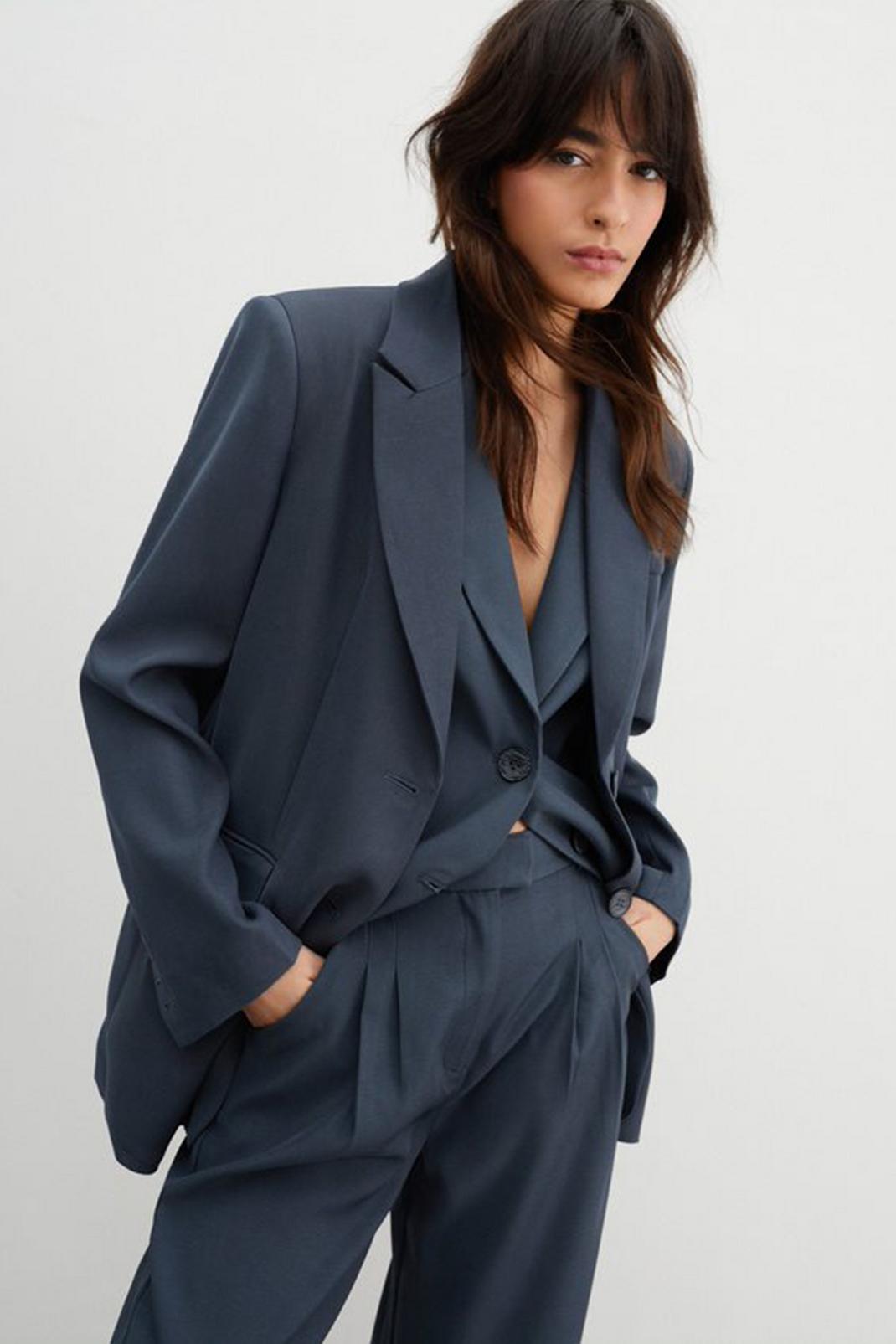 Charcoal Premium Structured Oversized Twill Single Breasted Blazer image number 1