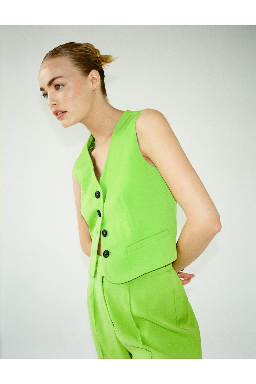 Green Tailored Cropped Single Breasted Waistcoat image number 1