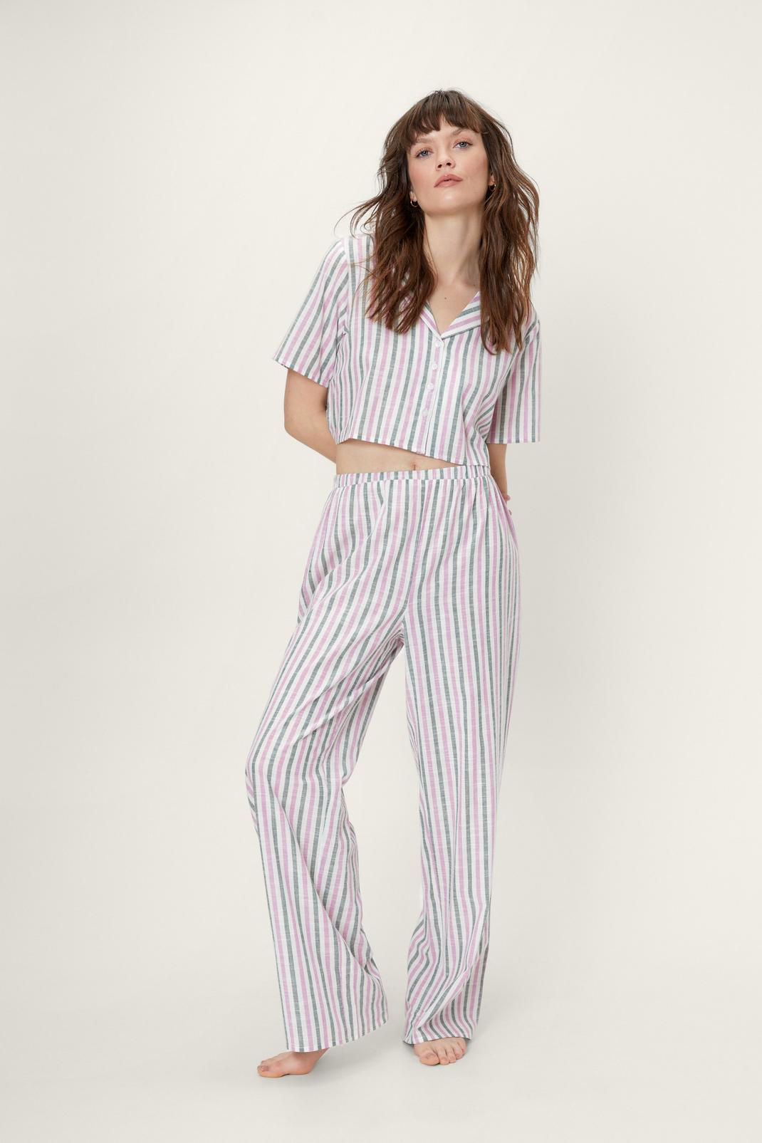 Ensemble de pyjama avec chemise et pantalon en coton à rayures, Multi image number 1