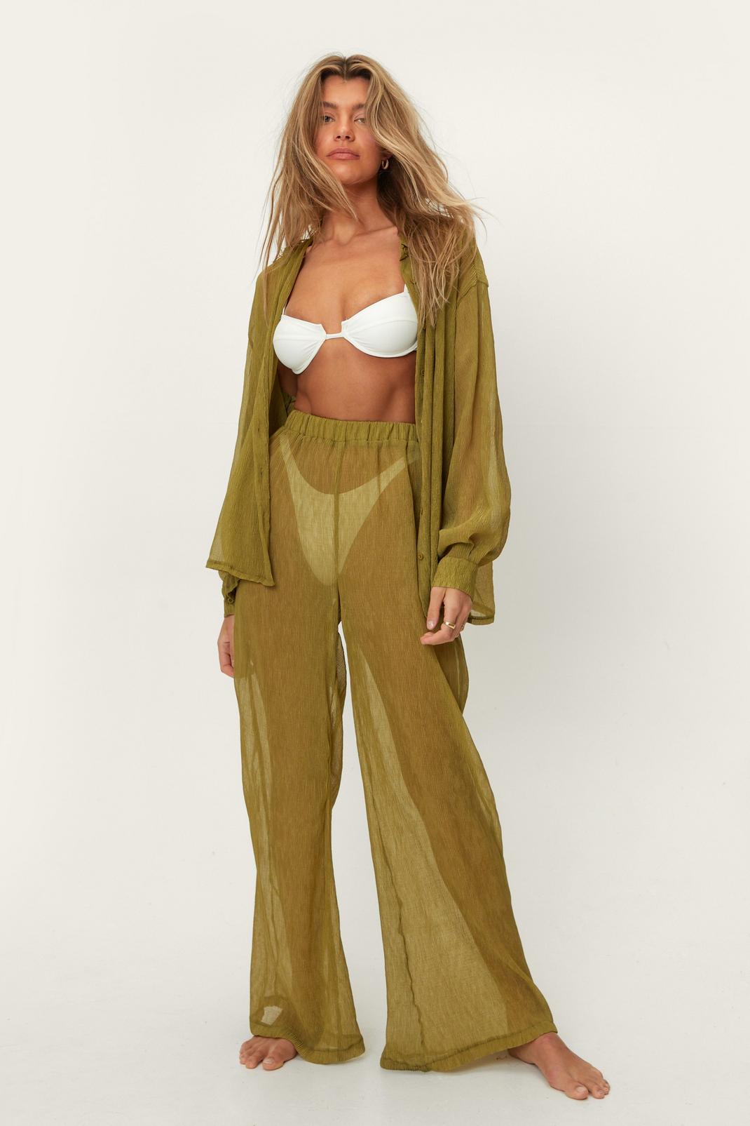 135 Plisse Wide Leg Beach Trousers image number 1