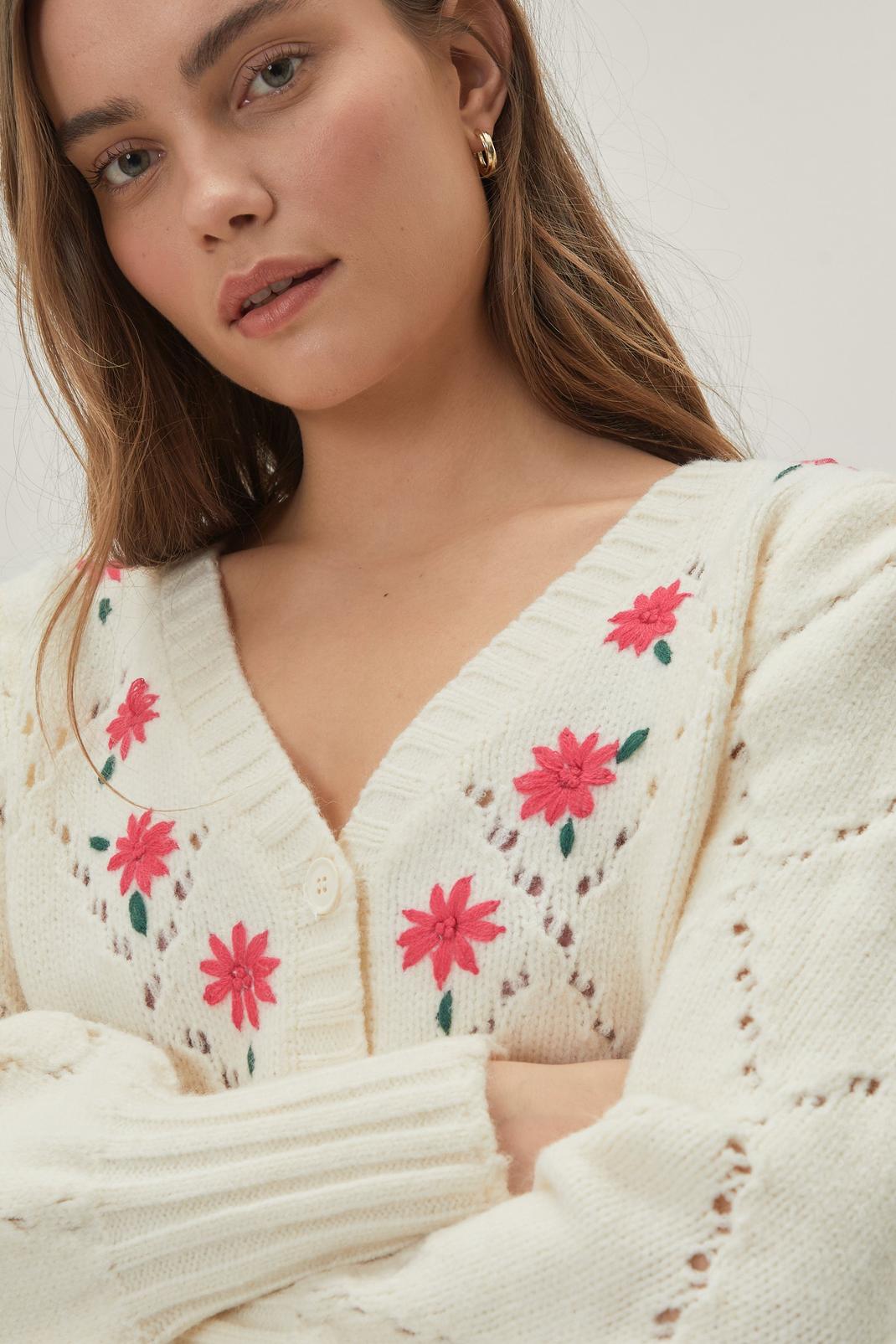 Floral Embroidered Button Down Cardigan image number 1