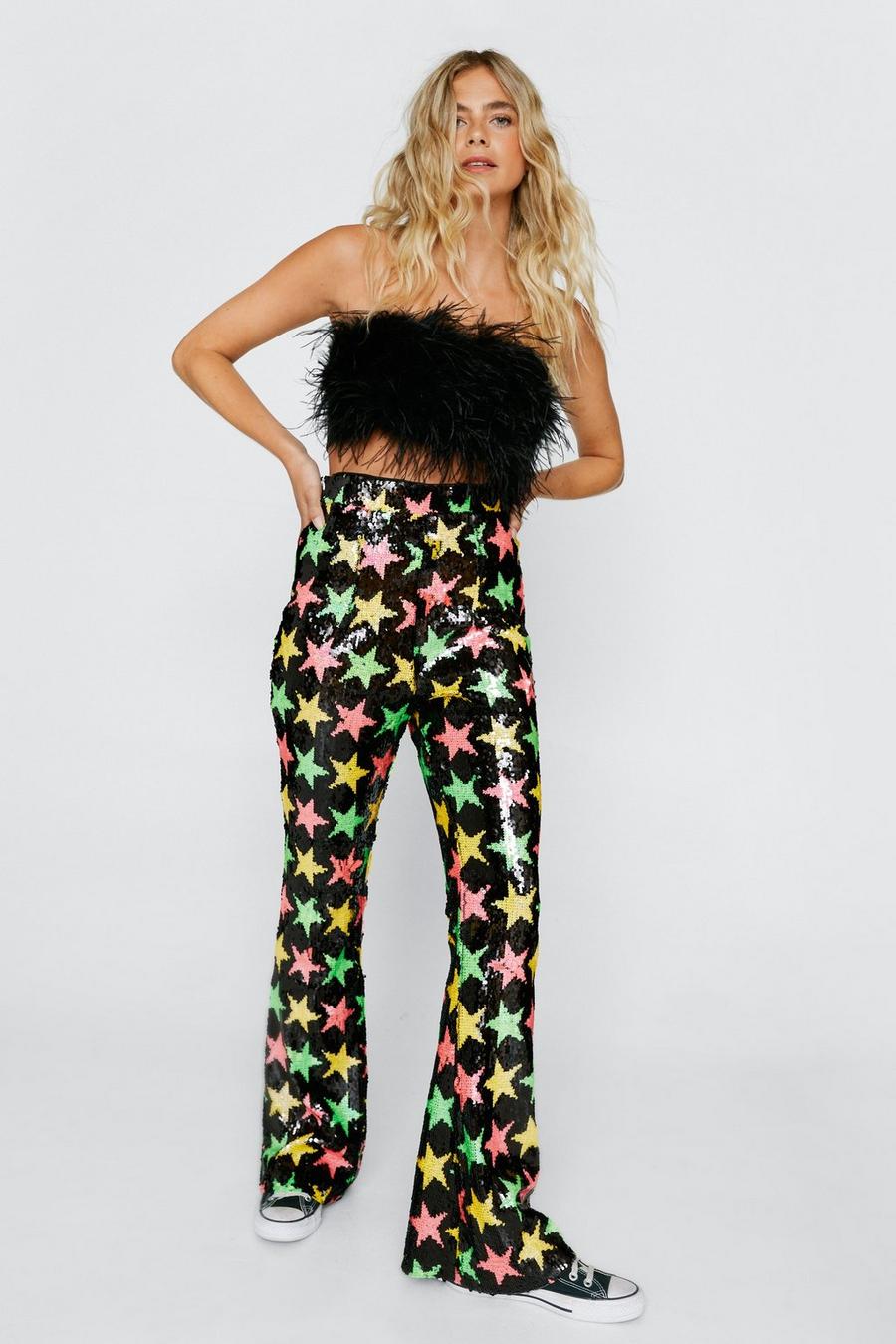 Sequin Star Detail Fit and Flare Pants