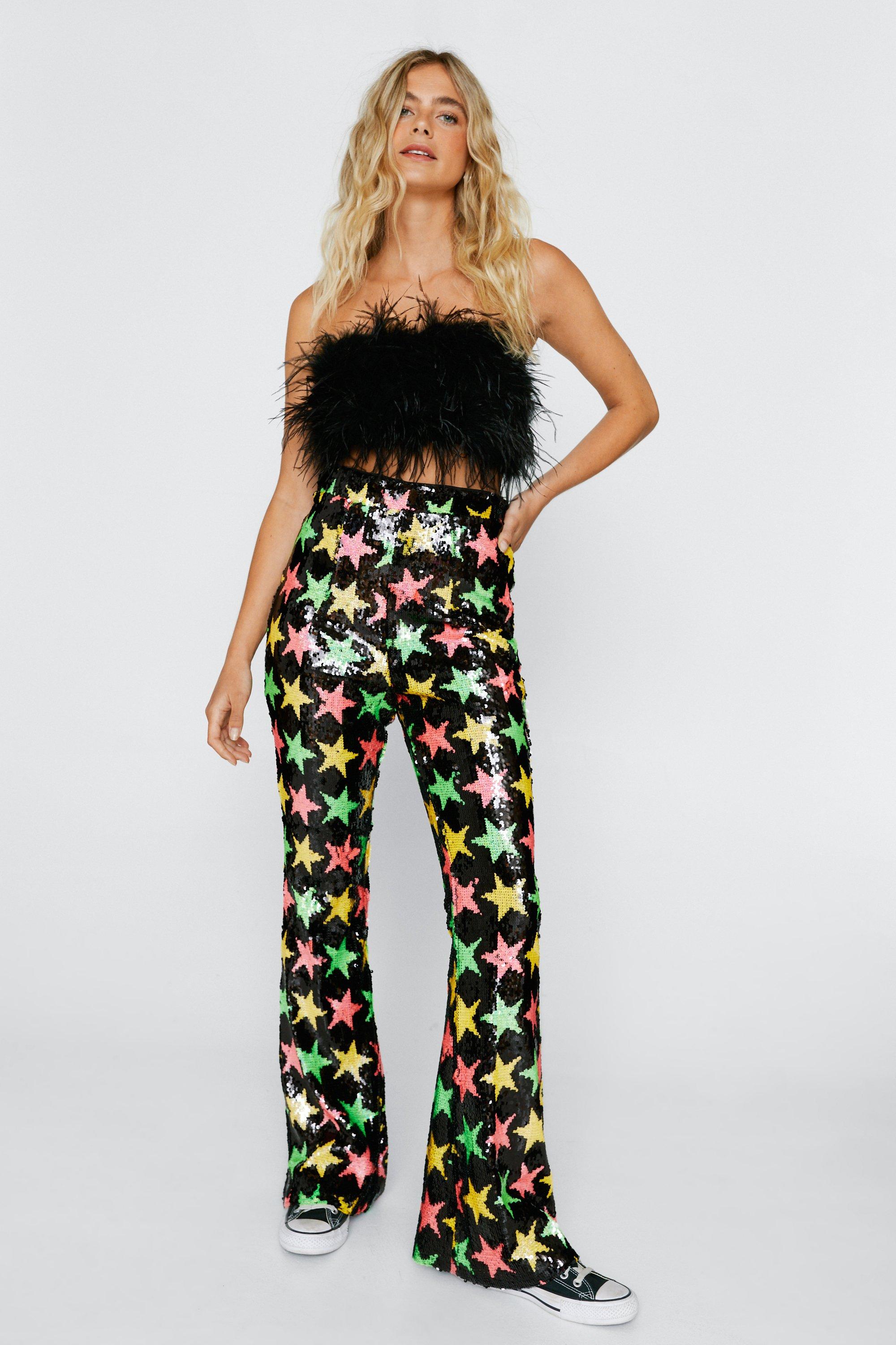 Black Sequin High Waist Tailored Flared Pants