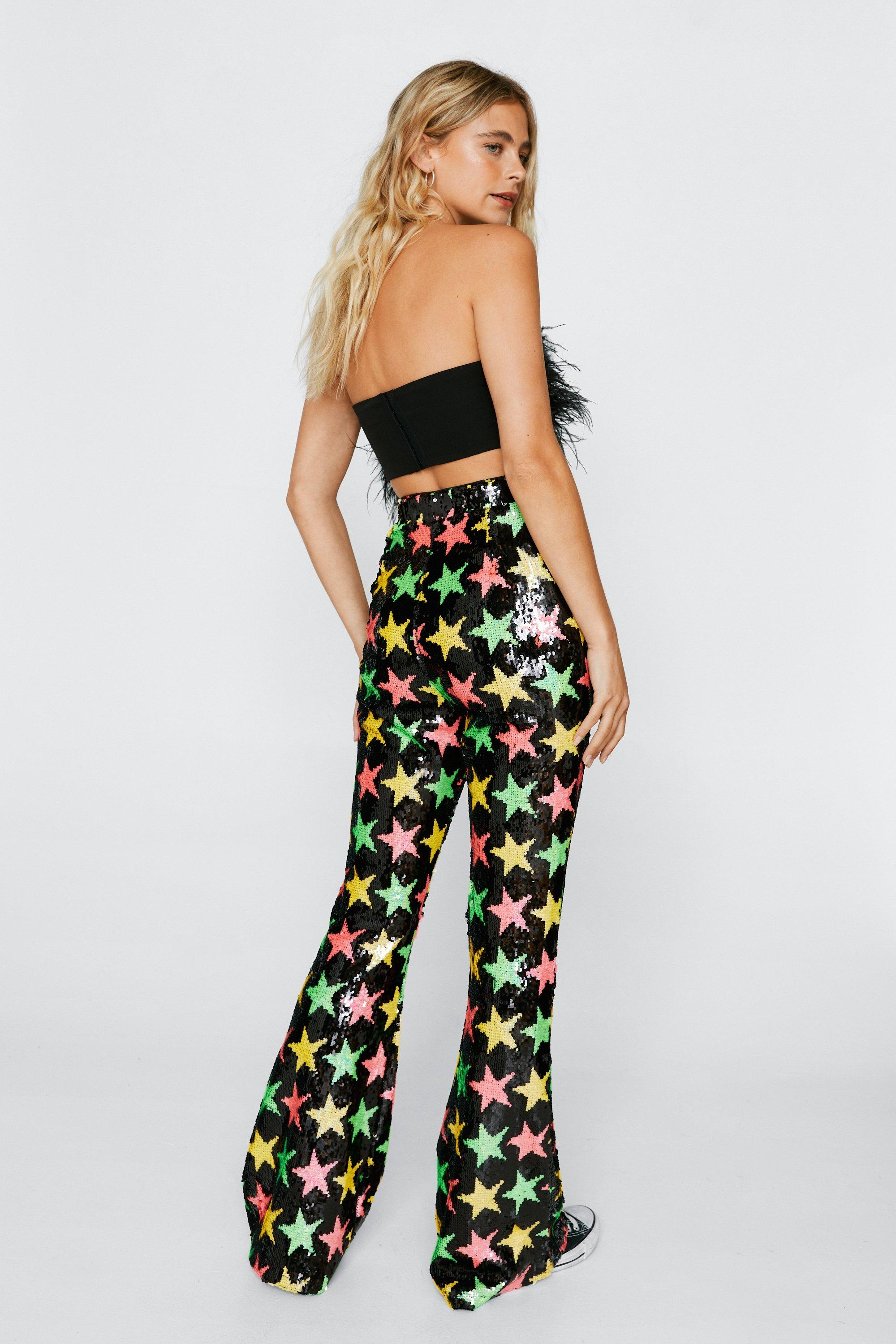 Sequin Star Detail Fit and Flare Trousers