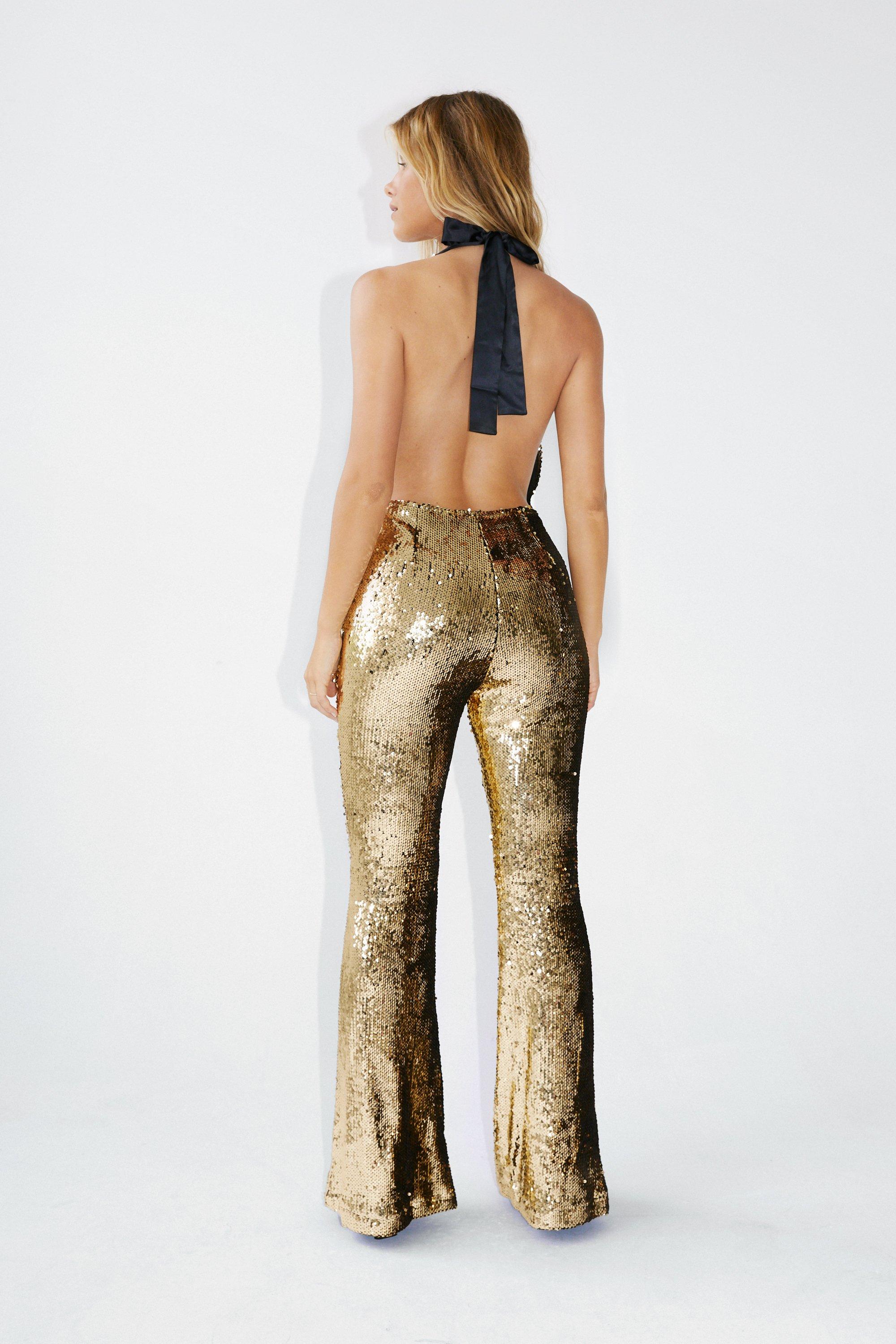 Sequin Halterneck Flared Jumpsuit