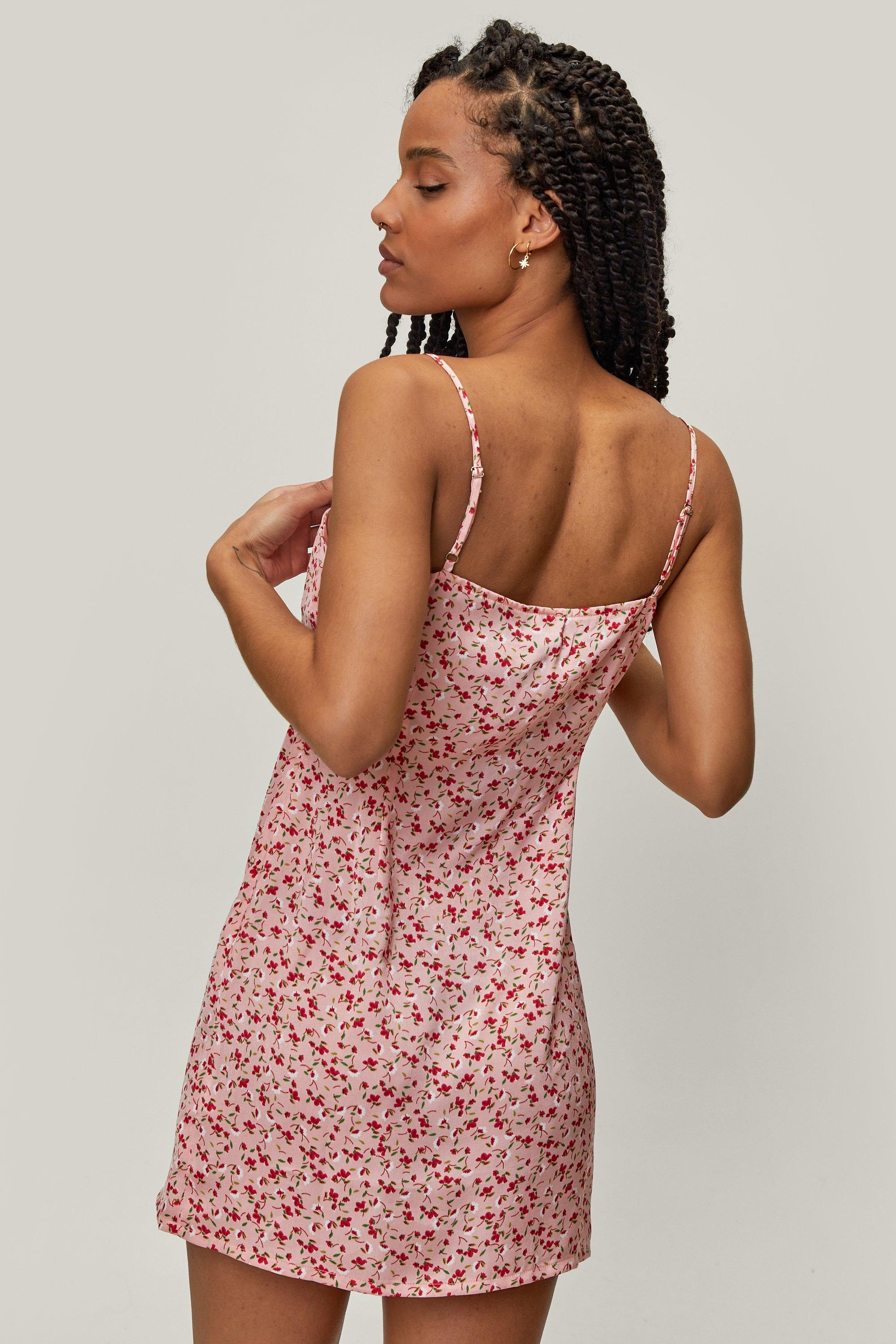 Petite Ditsy Floral Print Satin Mini Dress