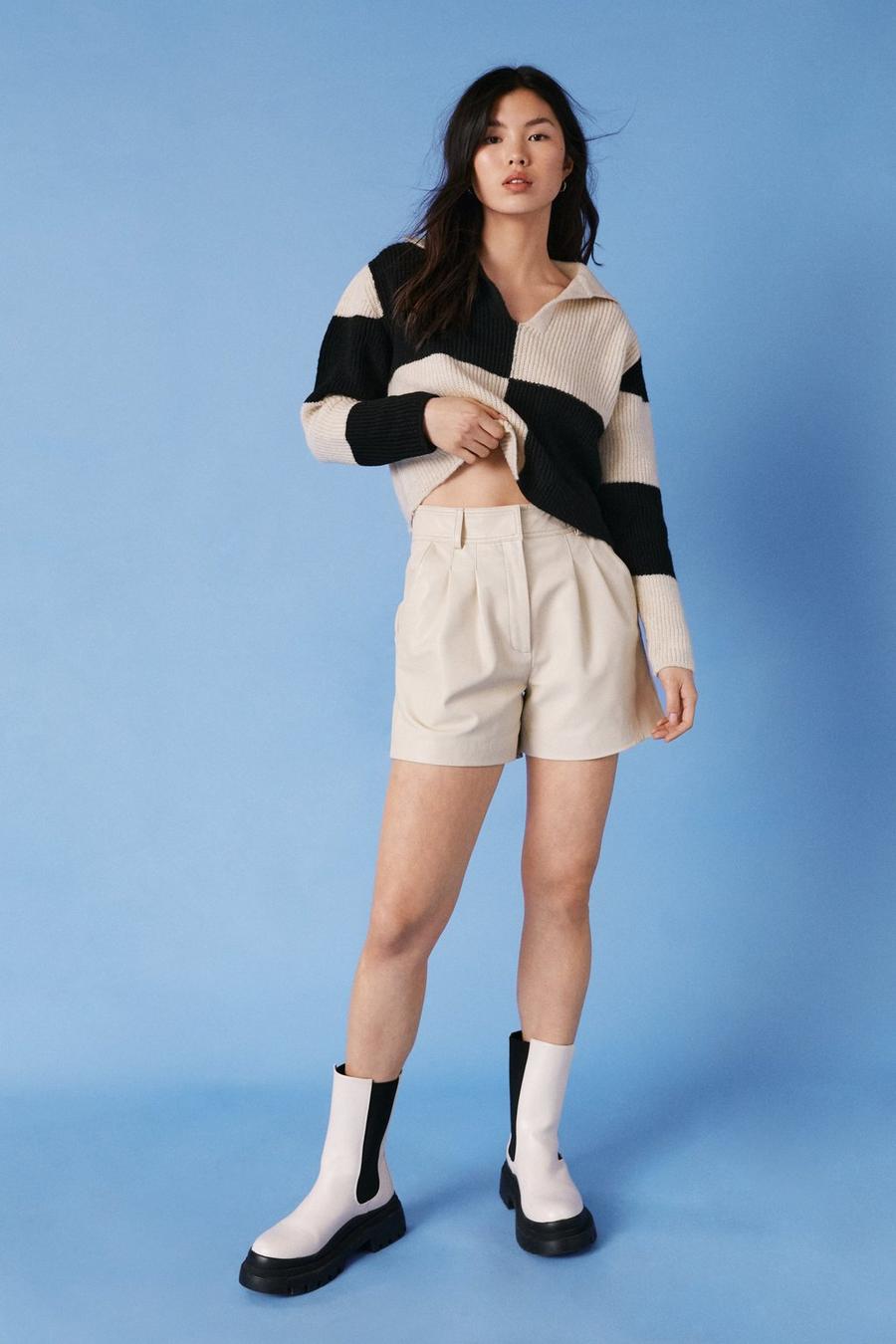 Colorblock Oversized Collared Cropped Sweater
