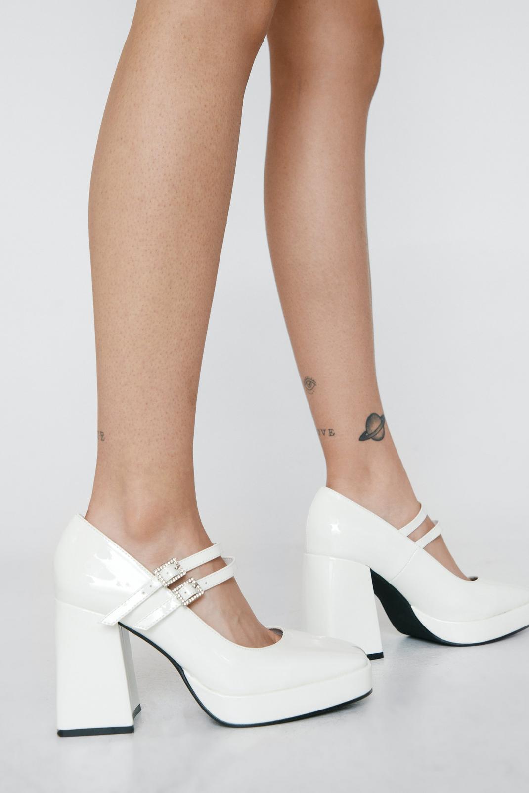 White Patent Flared Heel Mary Jane Shoes image number 1