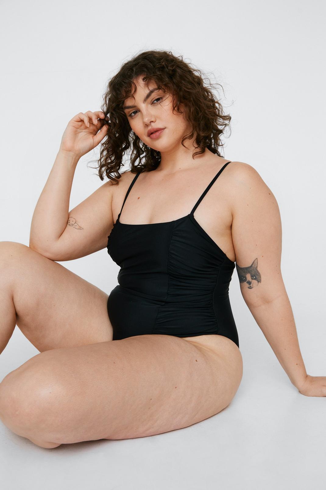 Black Plus Polyester Ruched Swimsuit image number 1