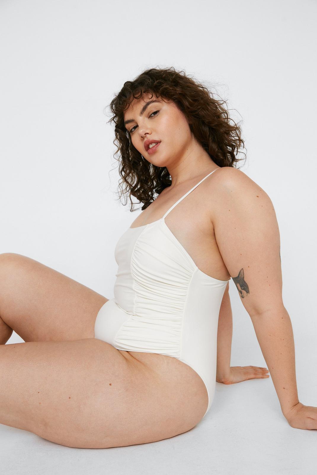 Cream Plus Recycled Polyester Ruched Swimsuit image number 1
