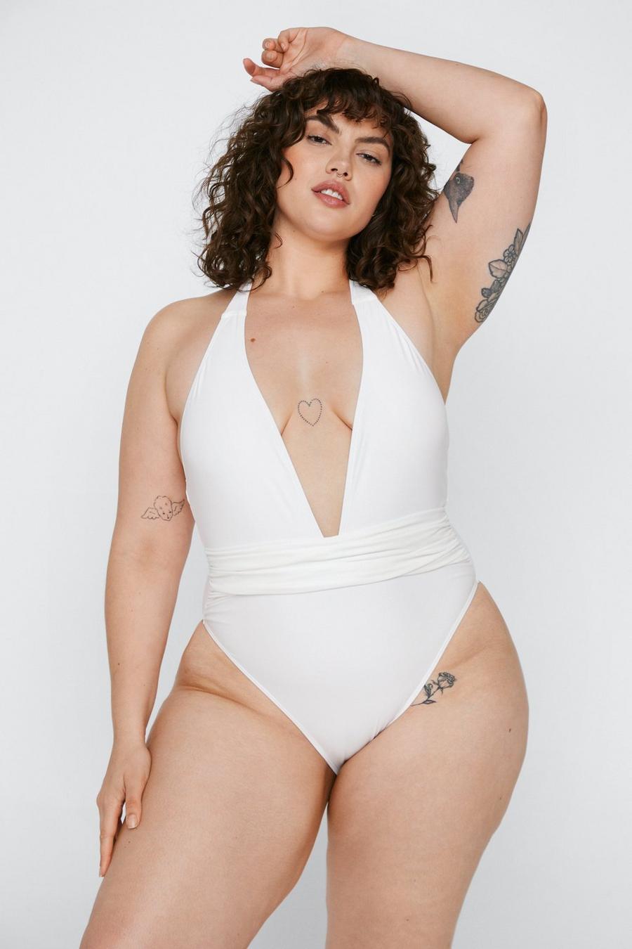 Plus Recycled Ruched Strap Plunge Swimsuit