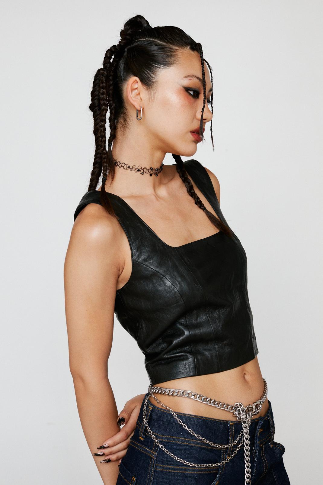 Black Real Leather Corset Crop Top image number 1