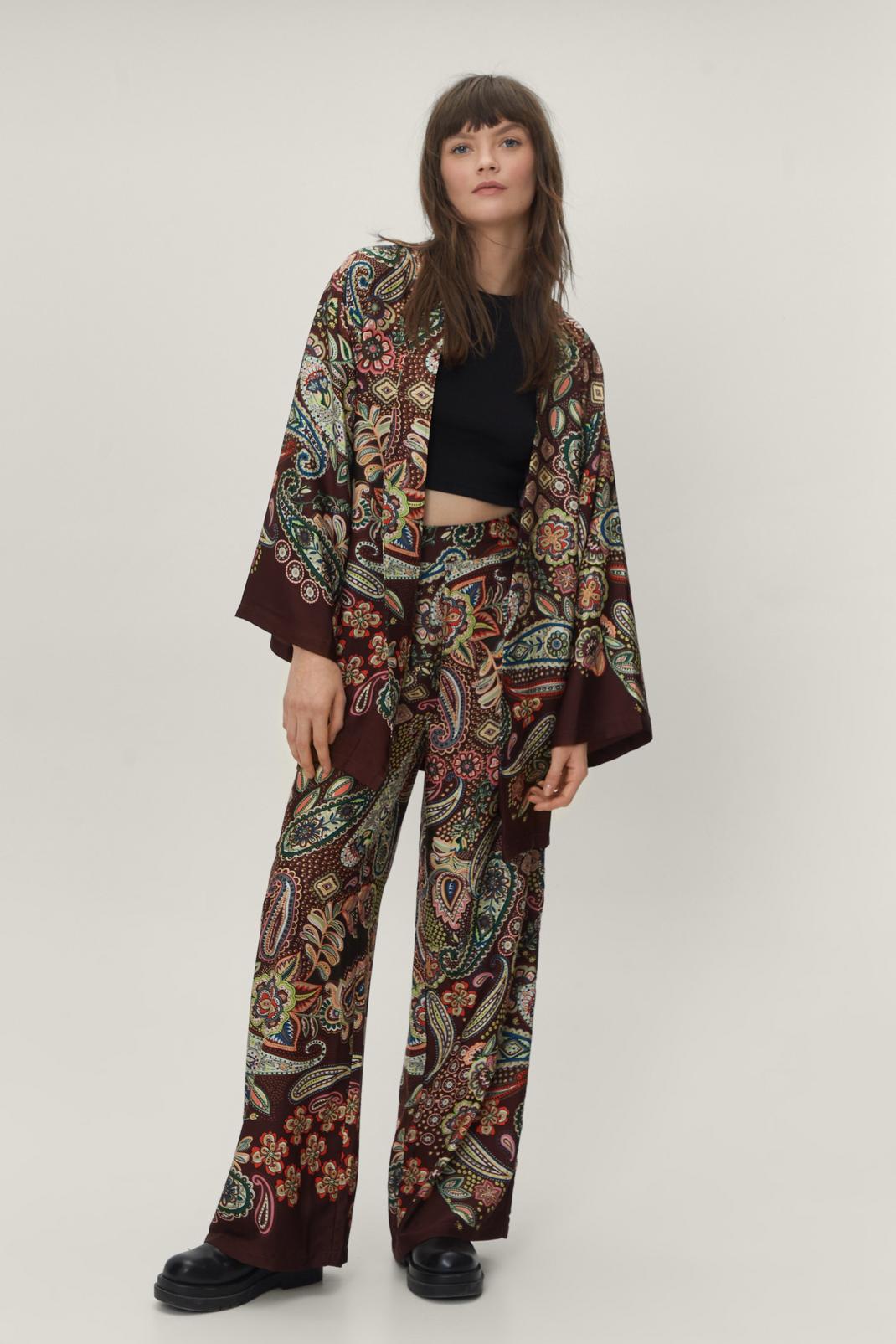 Paisley Print Satin Wide Leg Trousers image number 1