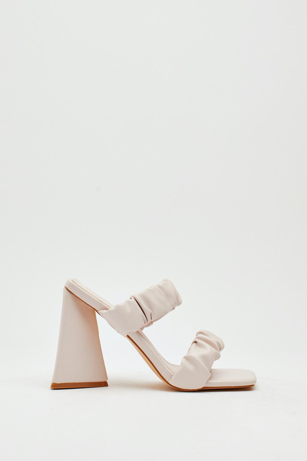 Beige Pu Ruched Double Strap Triangle Heel Mules image number 1